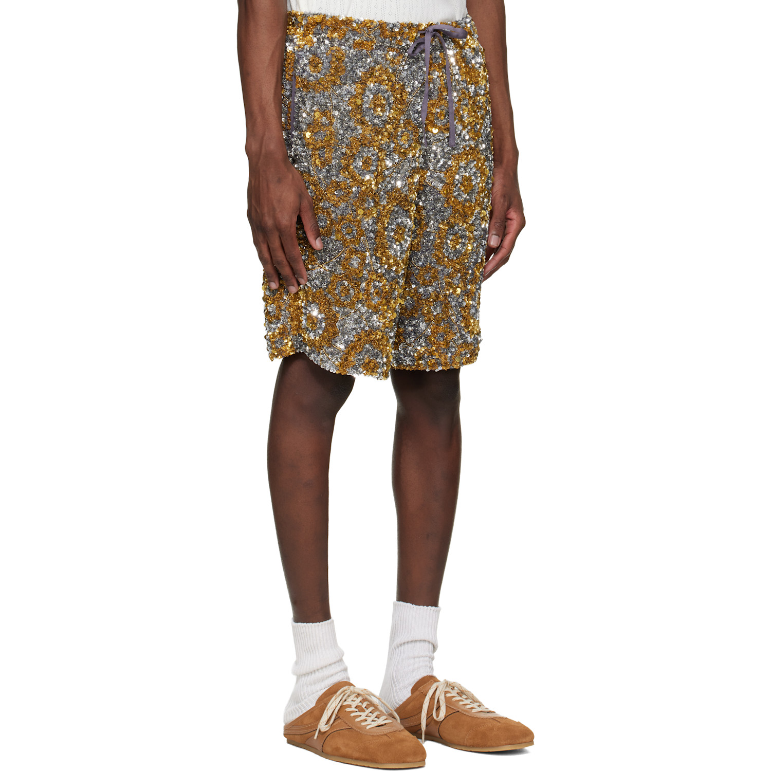  Dries Van Noten Gold & Silver Embroidered Shorts 