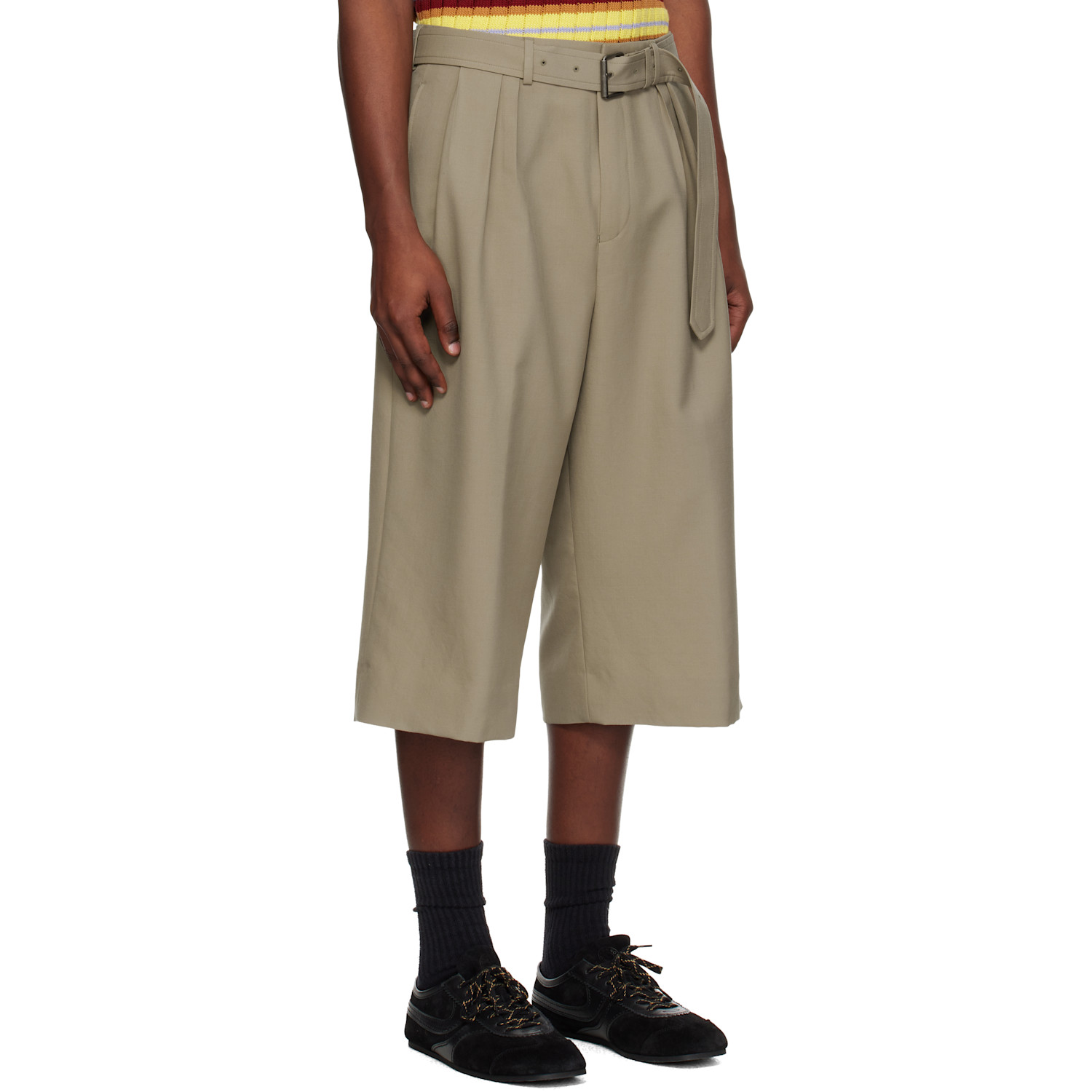  Dries Van Noten Beige Belted Wool Mohair Shorts 