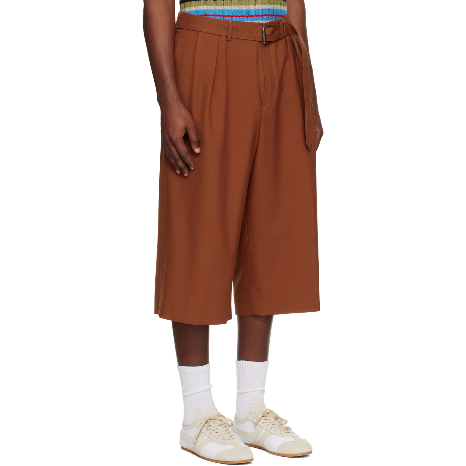  Dries Van Noten Orange Belted Wool Mohair Shorts 