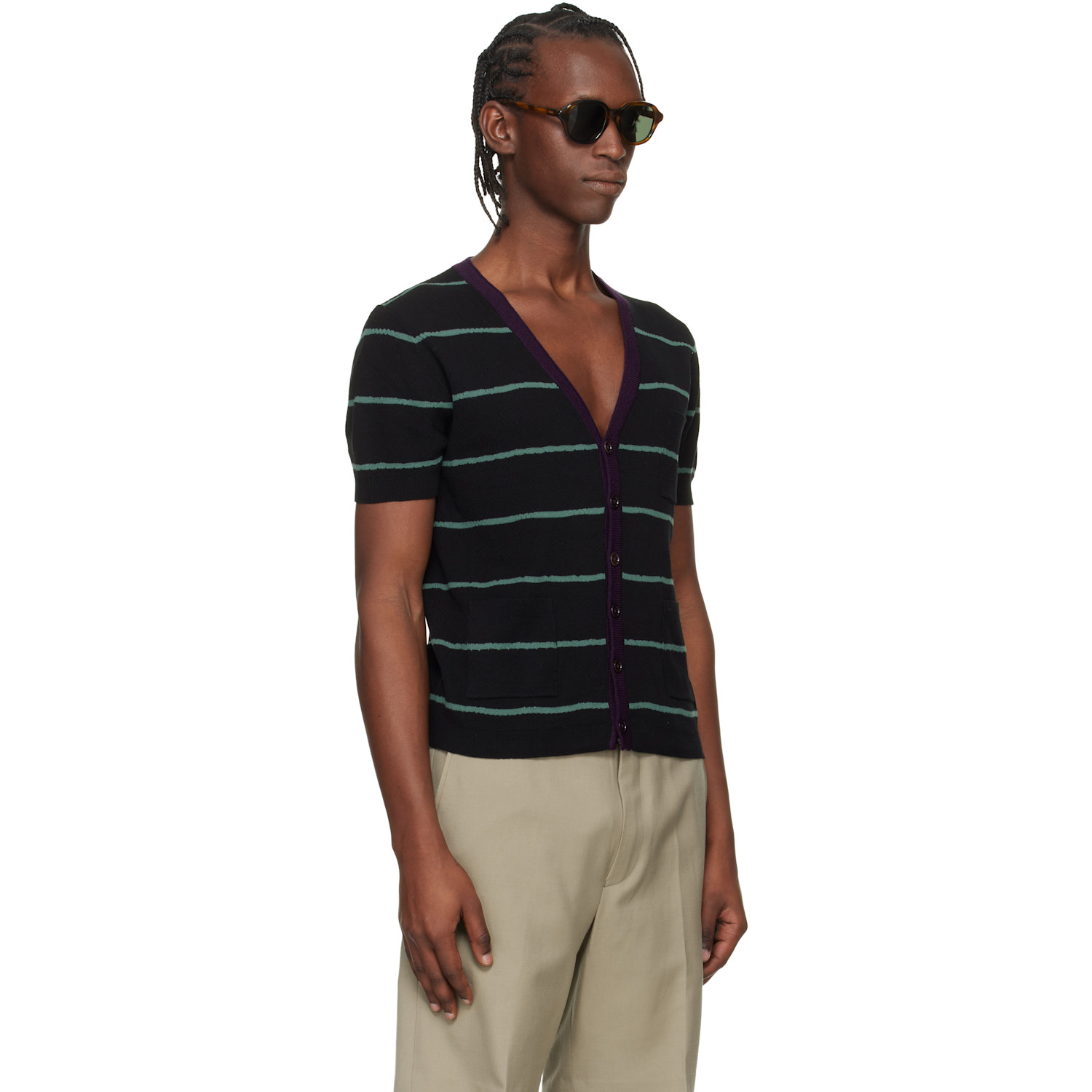  Dries Van Noten Black Striped Cardigan 