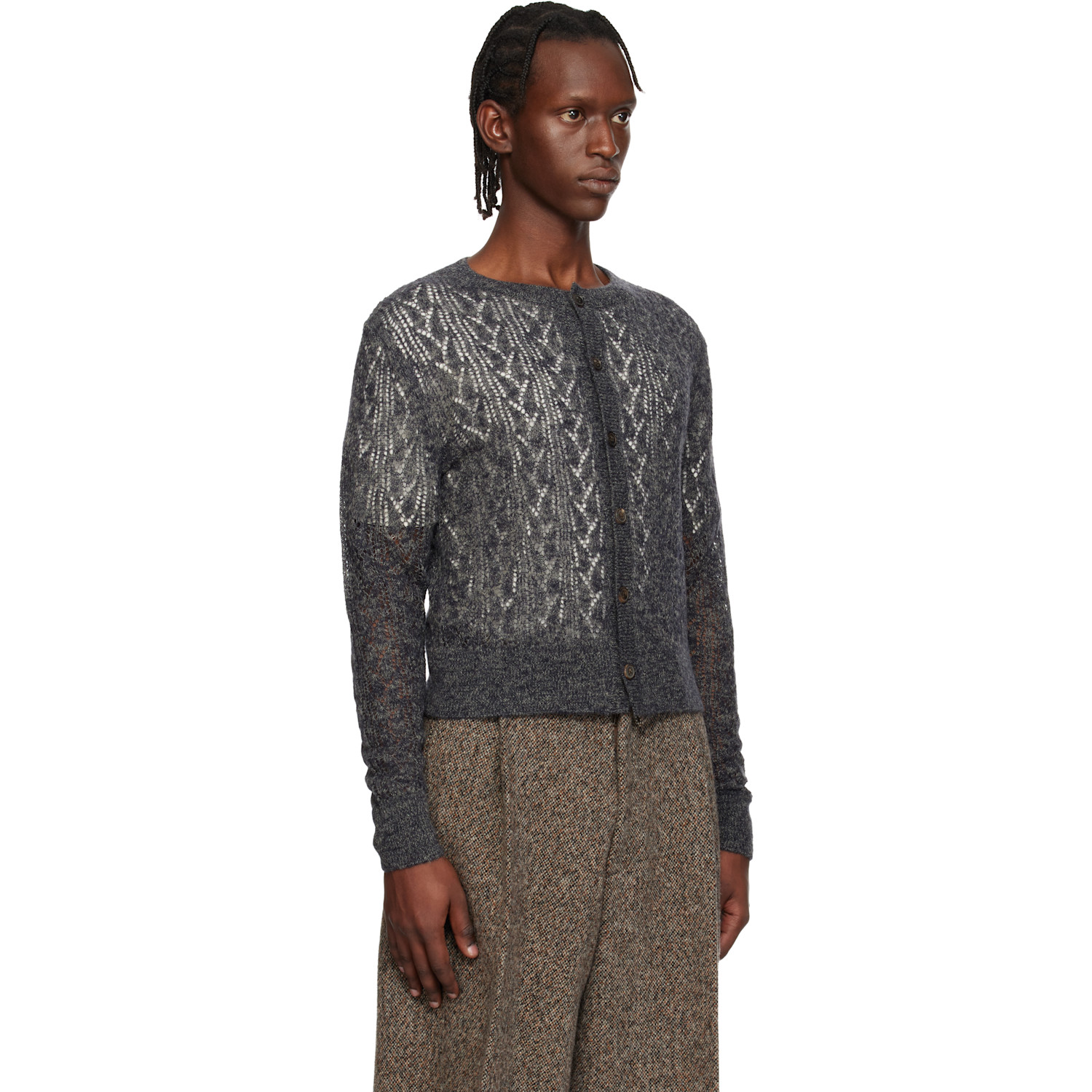  Dries Van Noten Gray Open-knit Cardigan 