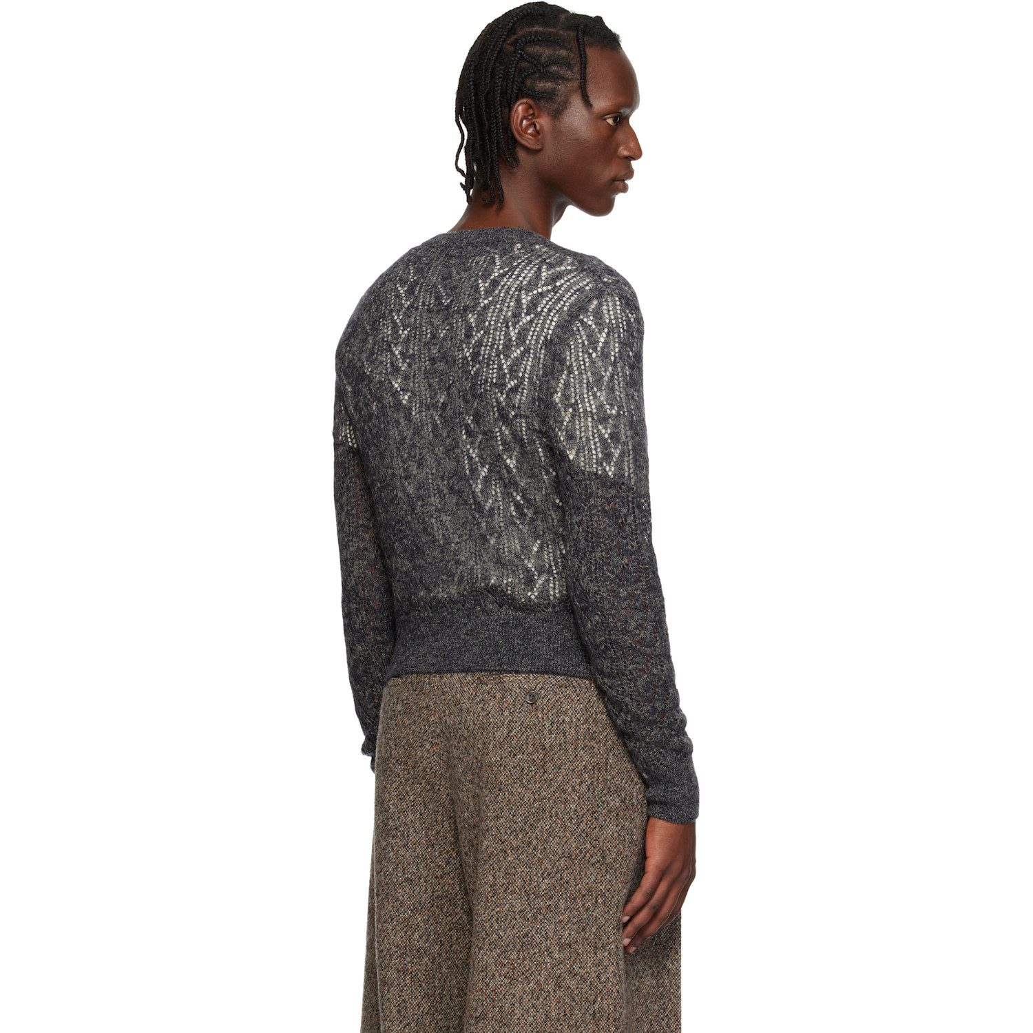  Dries Van Noten Gray Open-knit Cardigan 