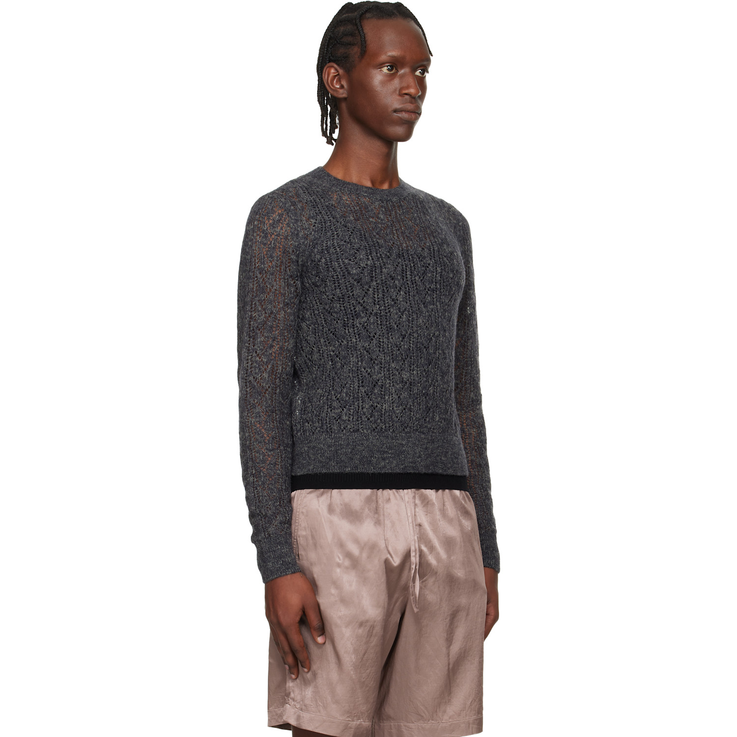  Dries Van Noten Gray Lace Stitch Alpaca Sweater 
