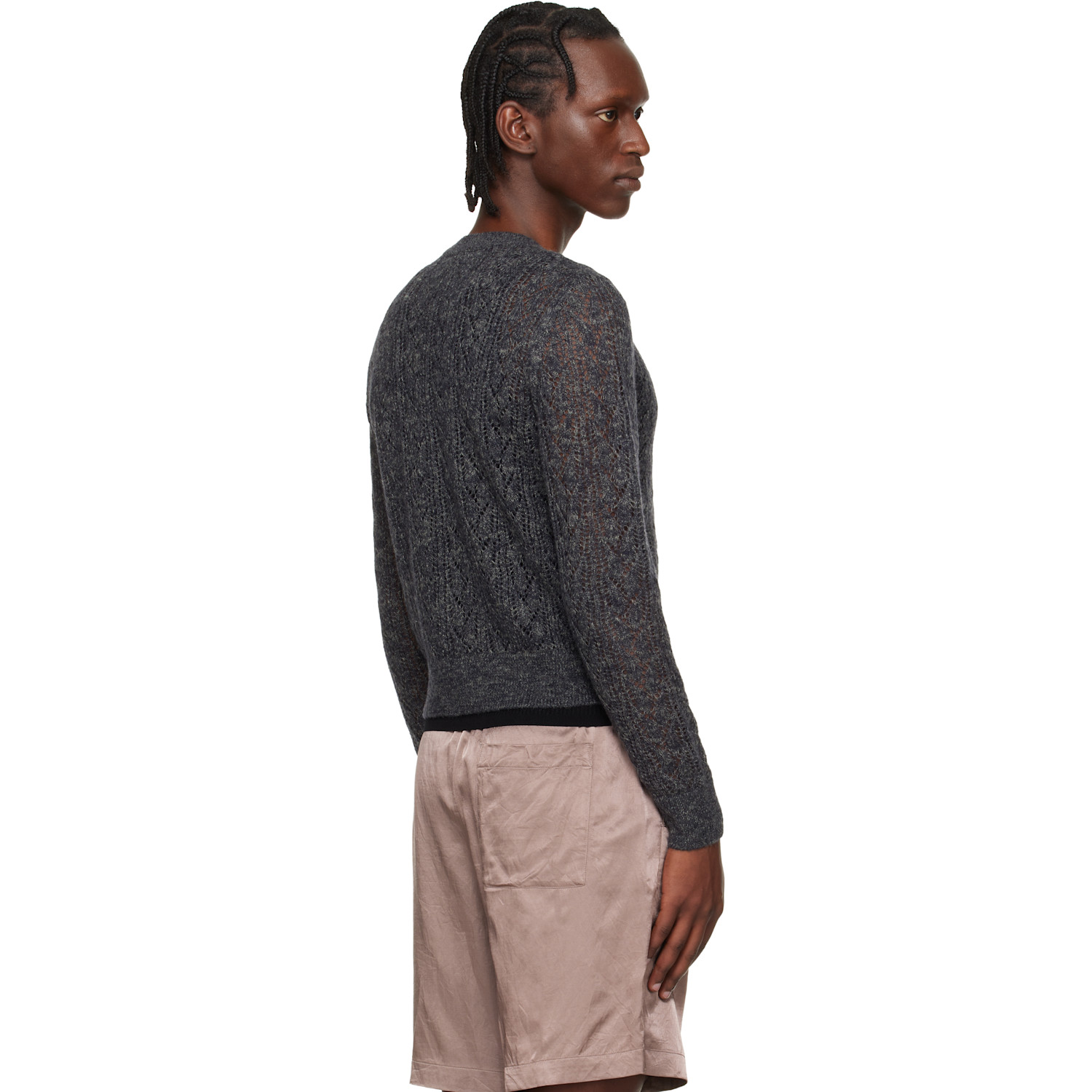  Dries Van Noten Gray Lace Stitch Alpaca Sweater 