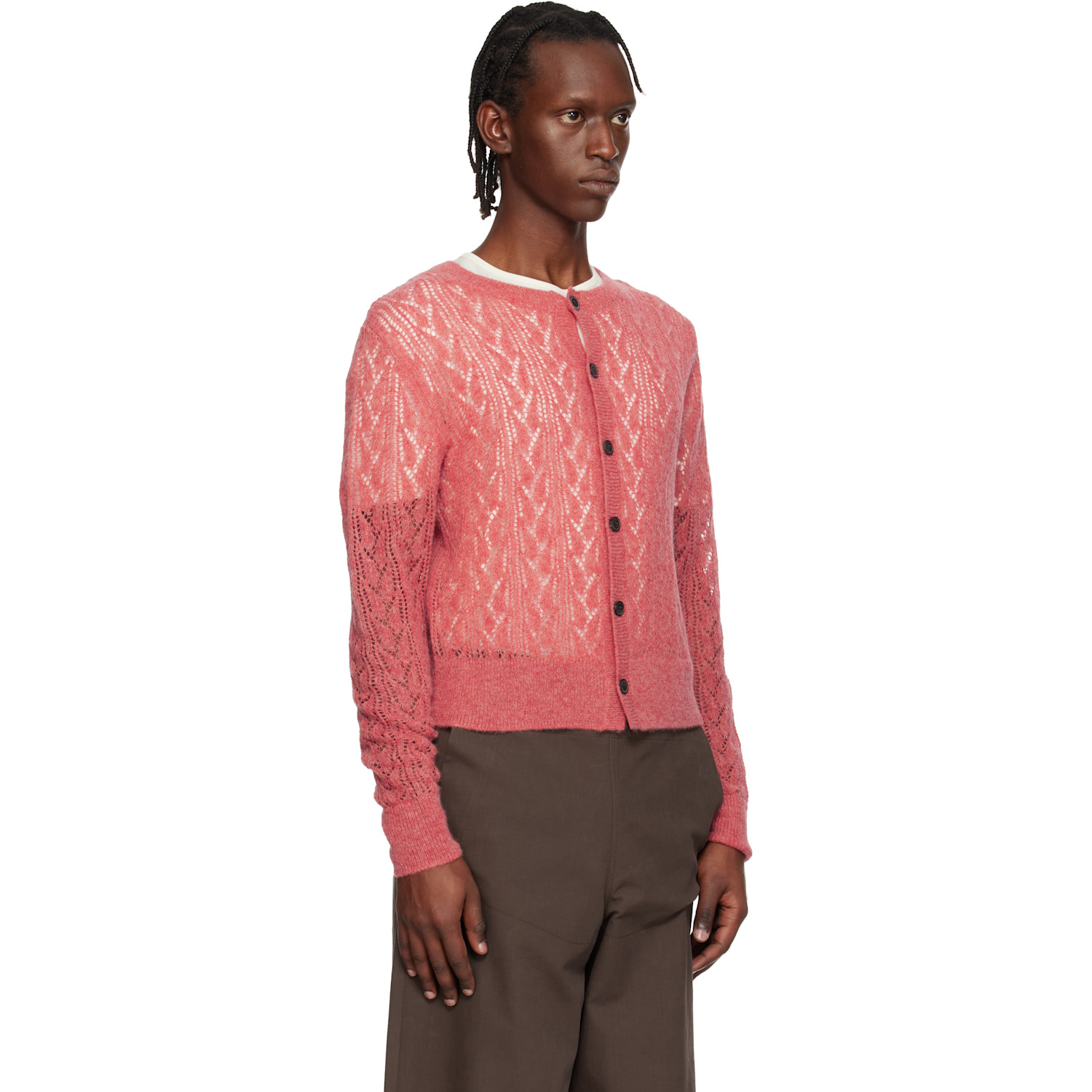  Dries Van Noten Pink Open-knit Cardigan 