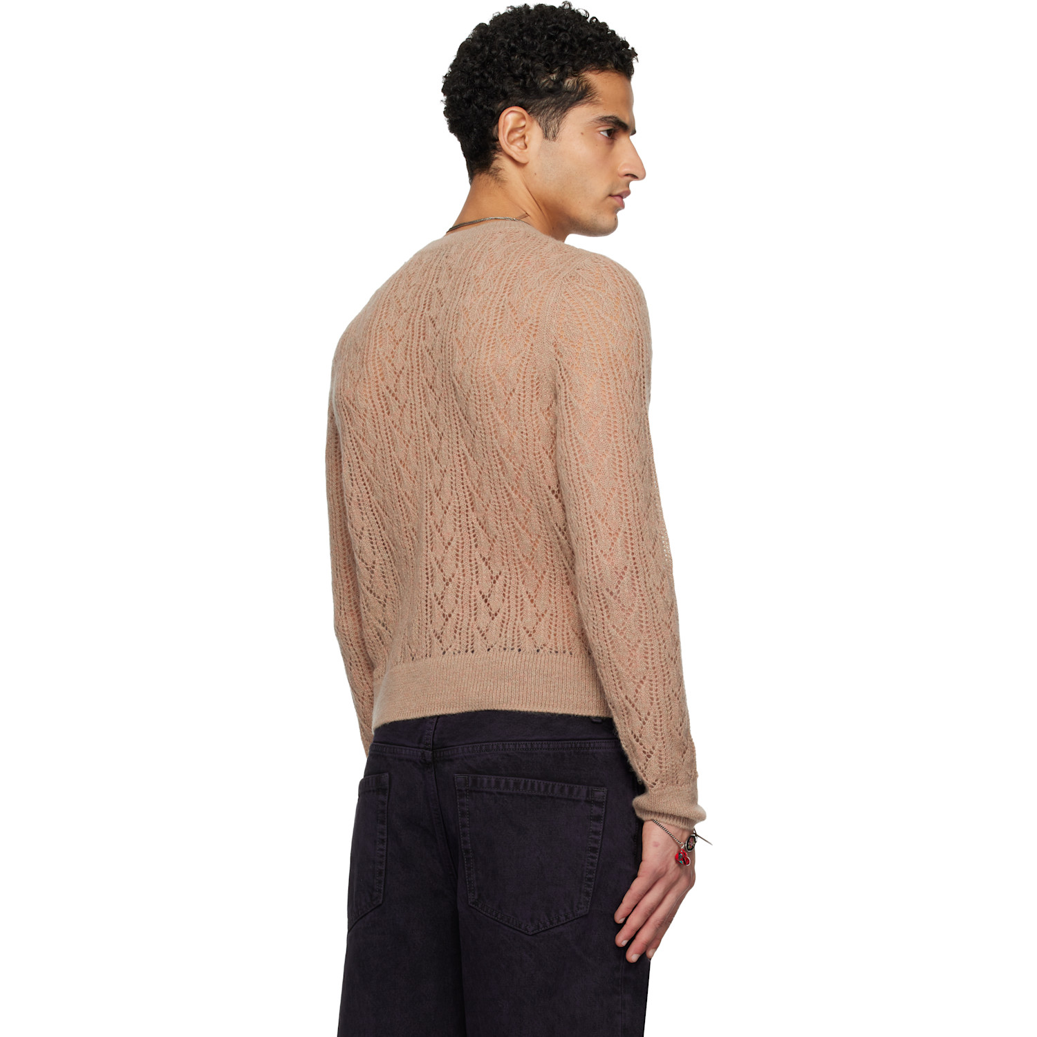  Dries Van Noten Taupe Lace Stitch Alpaca Sweater 