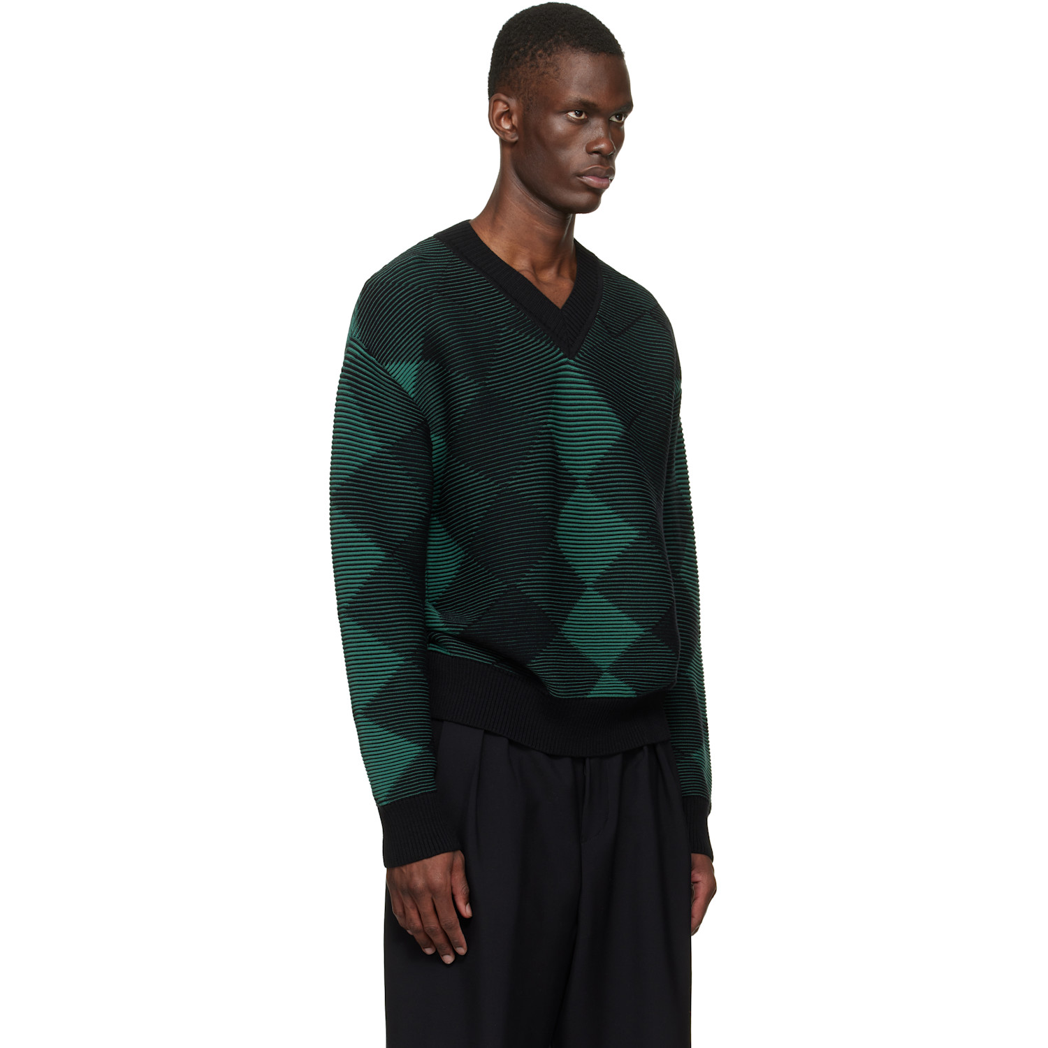  Dries Van Noten Green Argyle Sweater 