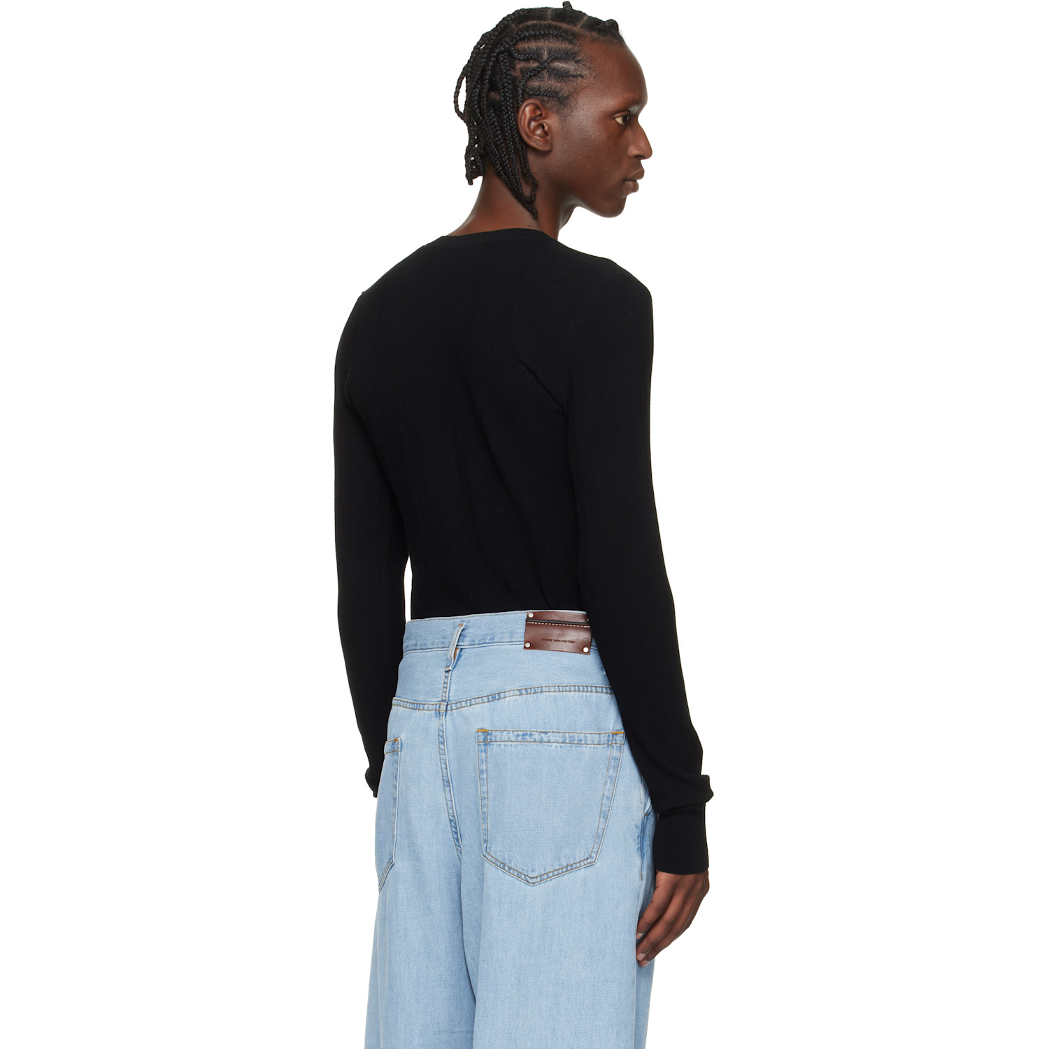  Dries Van Noten Black Rib-knit Henley 