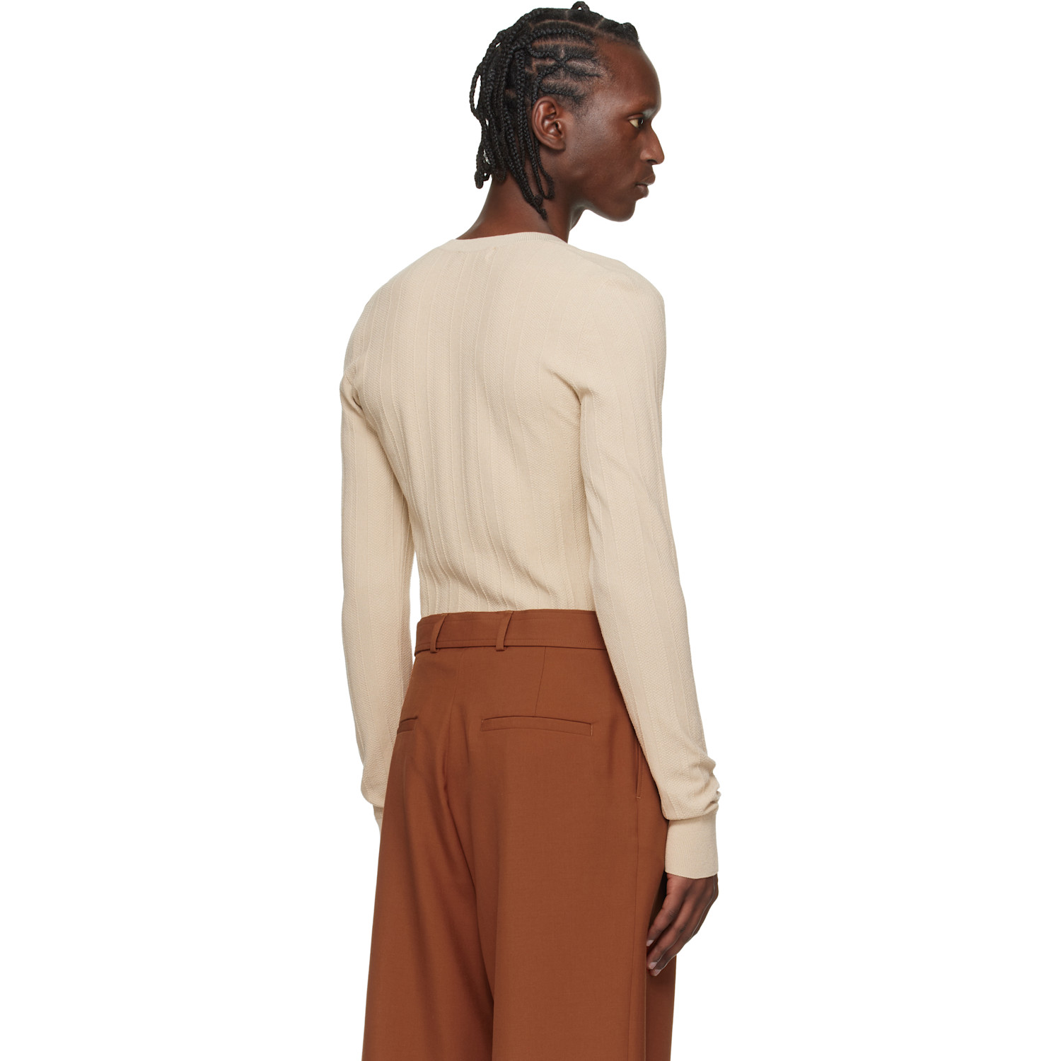  Dries Van Noten Beige Rib-knit Henley 