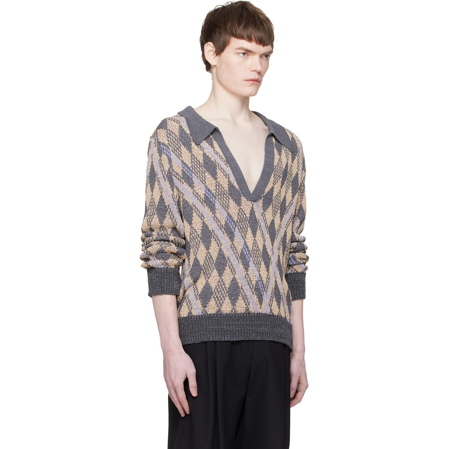  Dries Van Noten Gray & Beige Knit Polo 