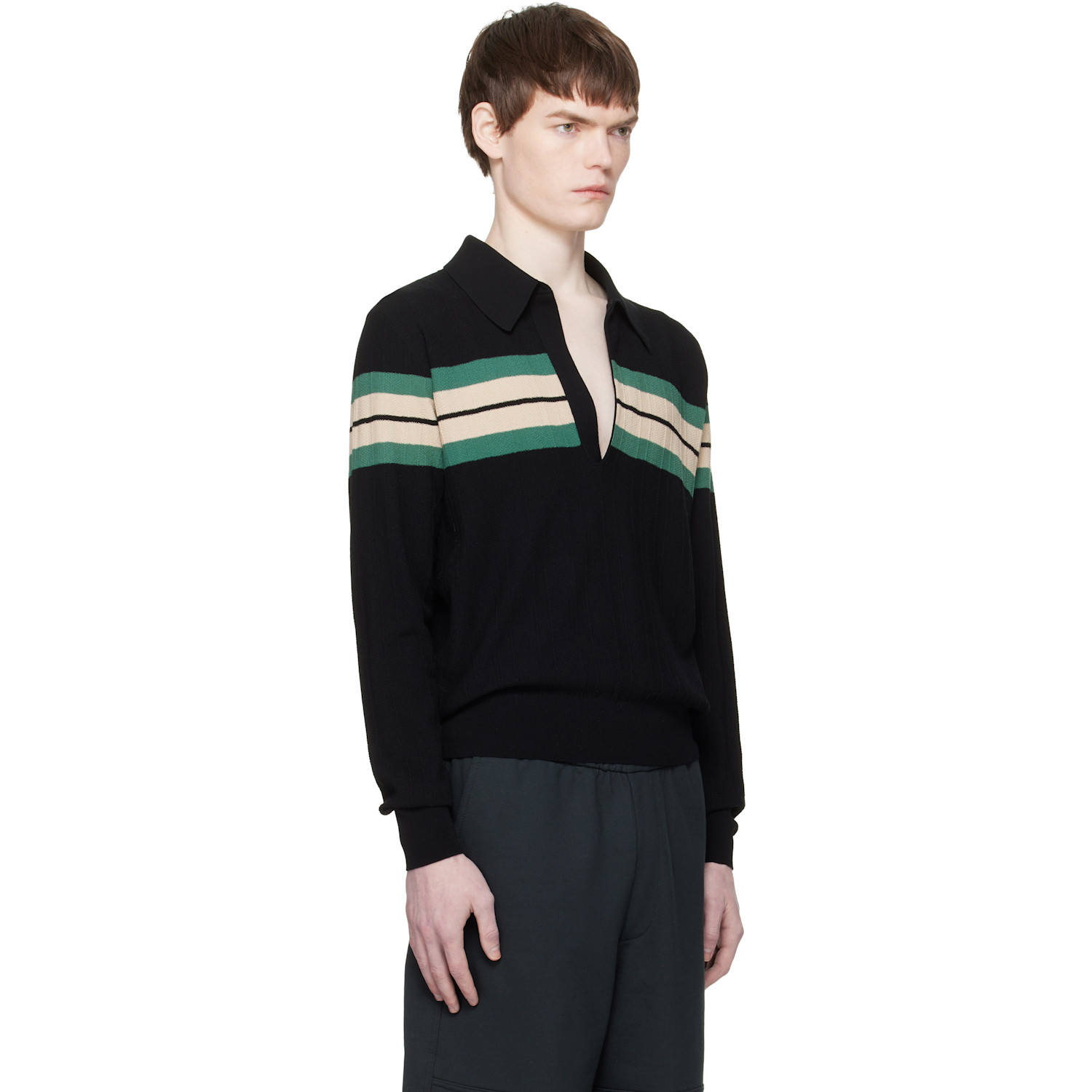  Dries Van Noten Black Block Stripe Polo 