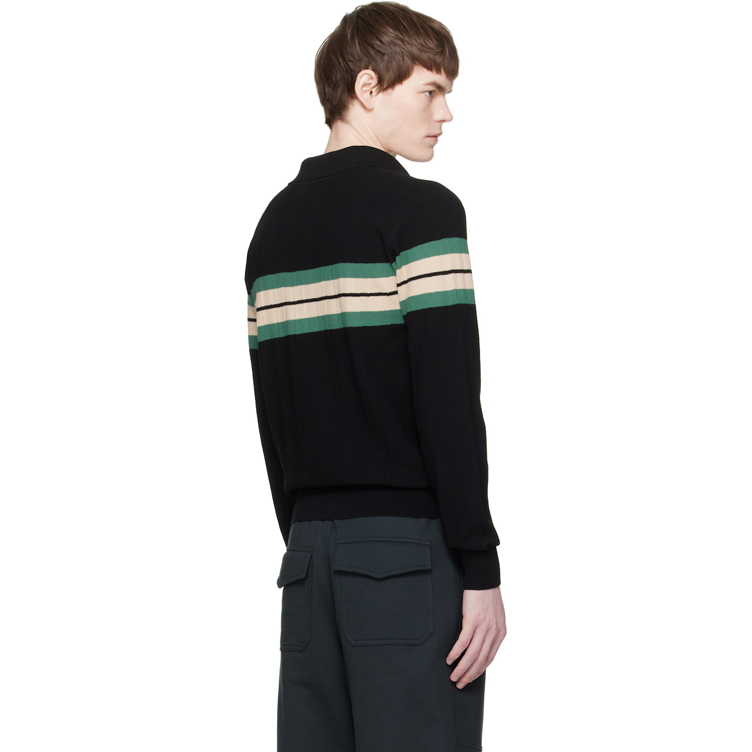  Dries Van Noten Black Block Stripe Polo 