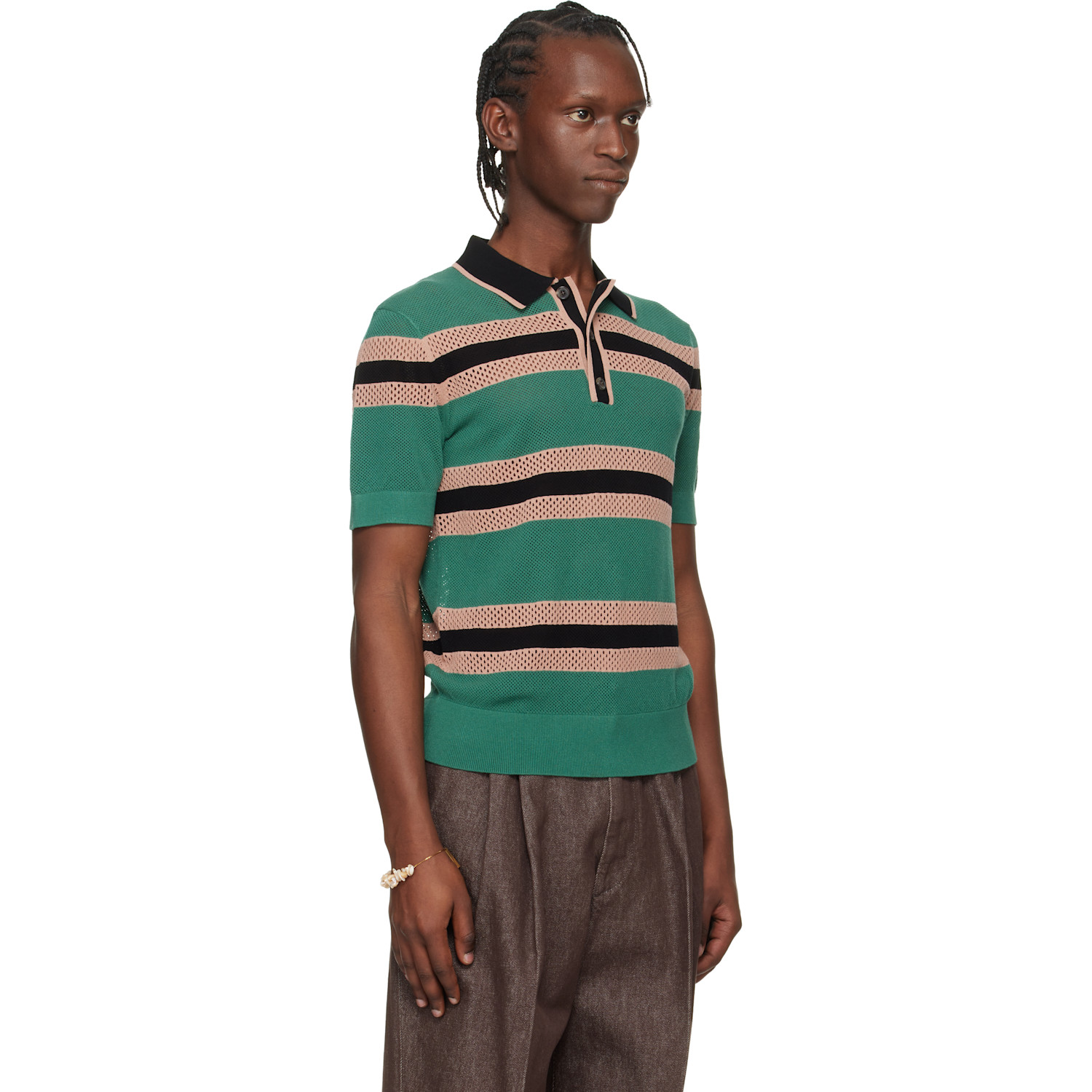  Dries Van Noten Green & Pink Striped Polo 