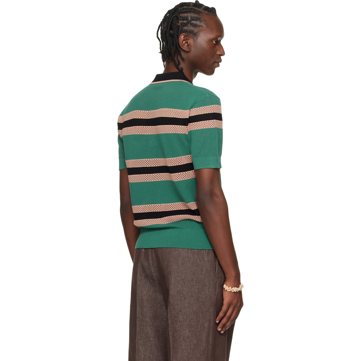  Dries Van Noten Green & Pink Striped Polo 