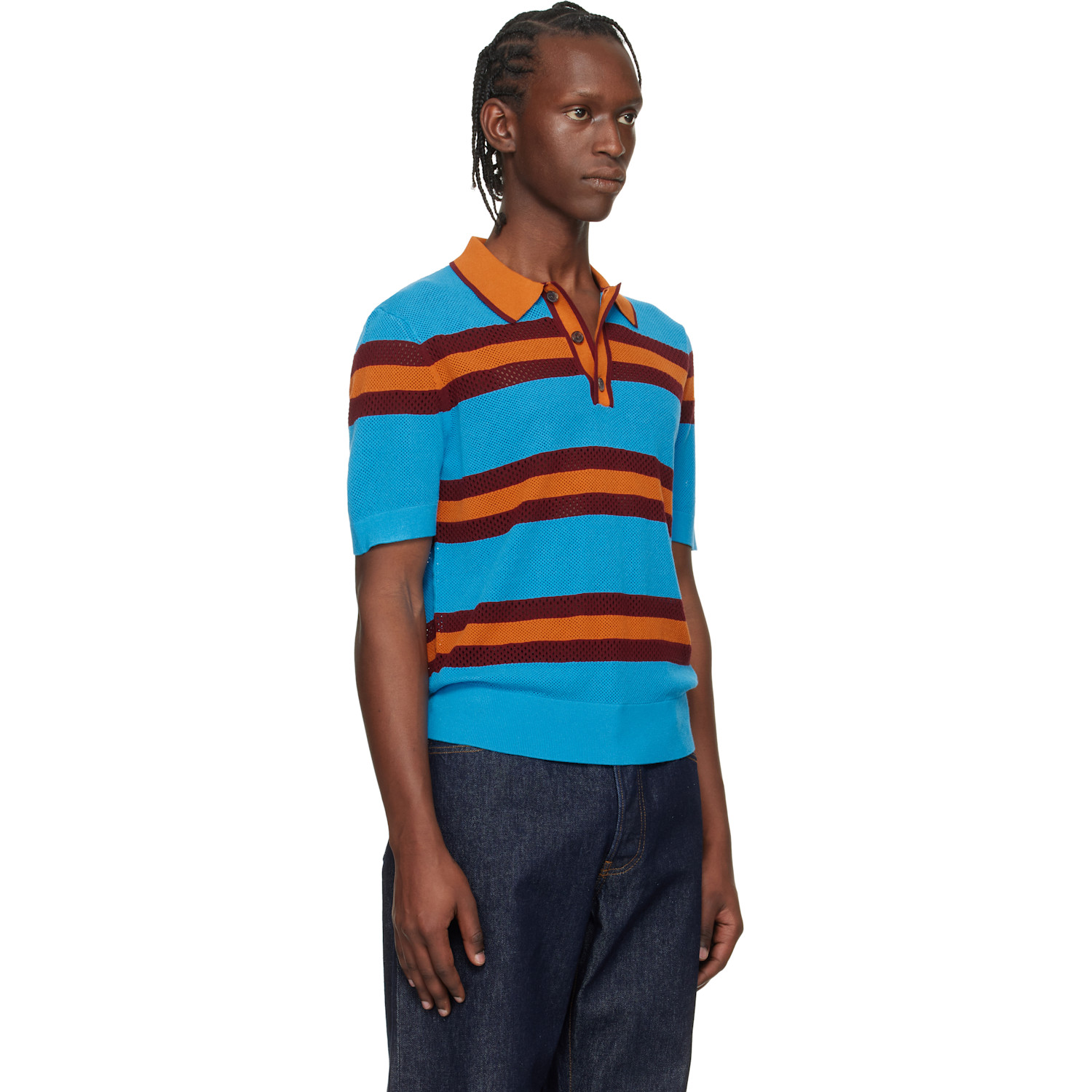  Dries Van Noten Blue & Orange Striped Polo 
