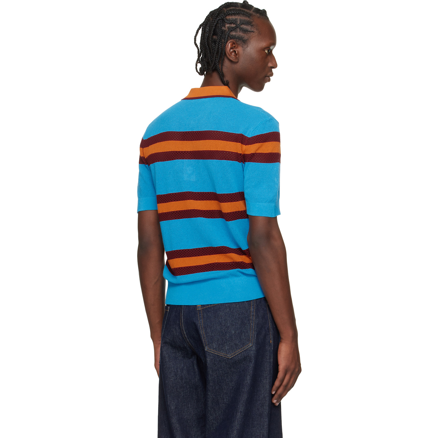  Dries Van Noten Blue & Orange Striped Polo 