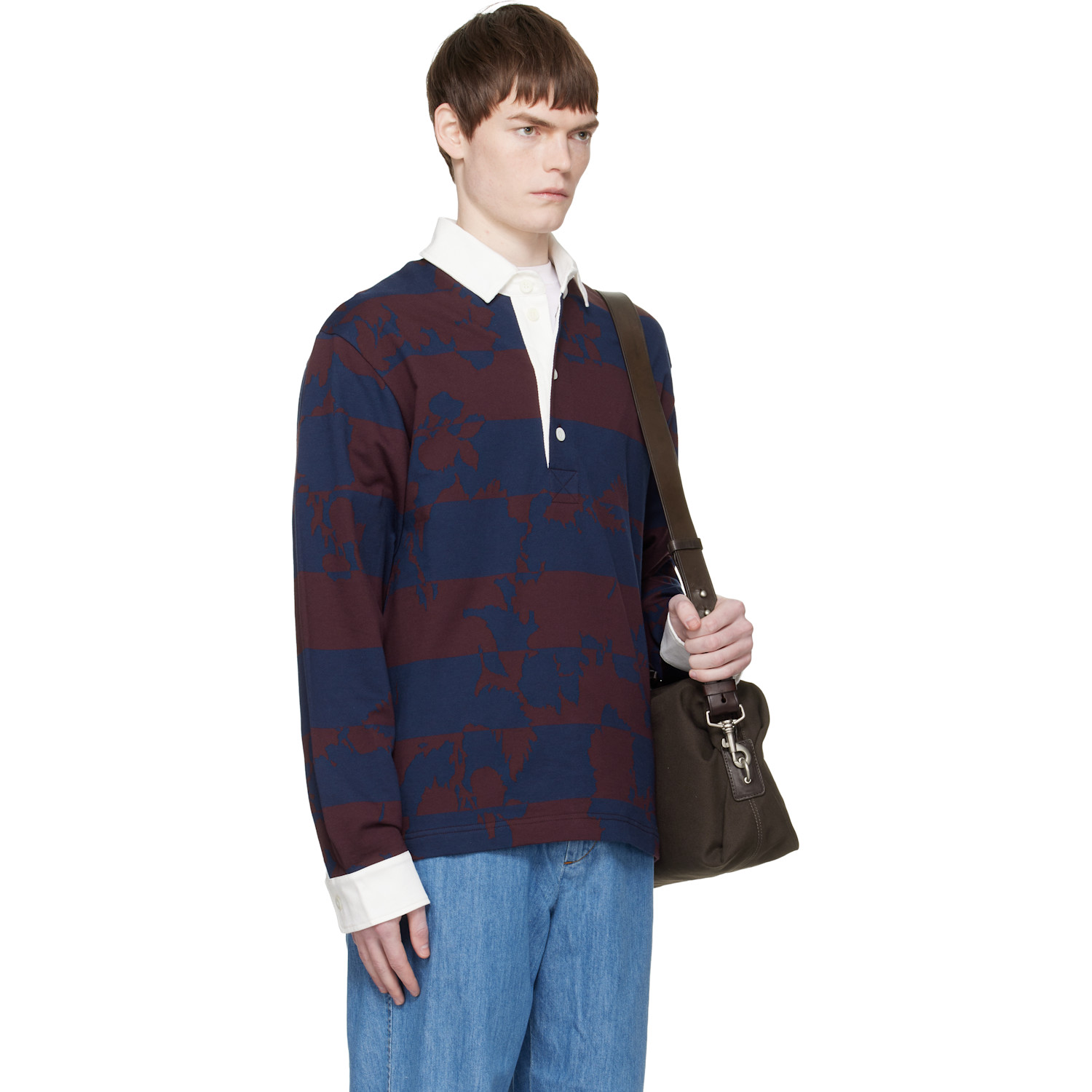  Dries Van Noten Navy & Burgundy Jacquard Polo 