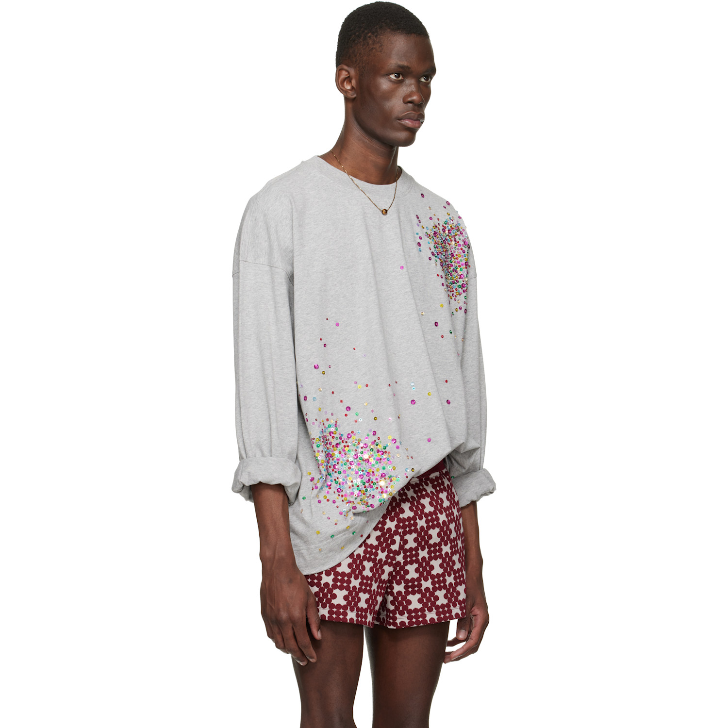  Dries Van Noten Gray Embellished Long Sleeve T-shirt 