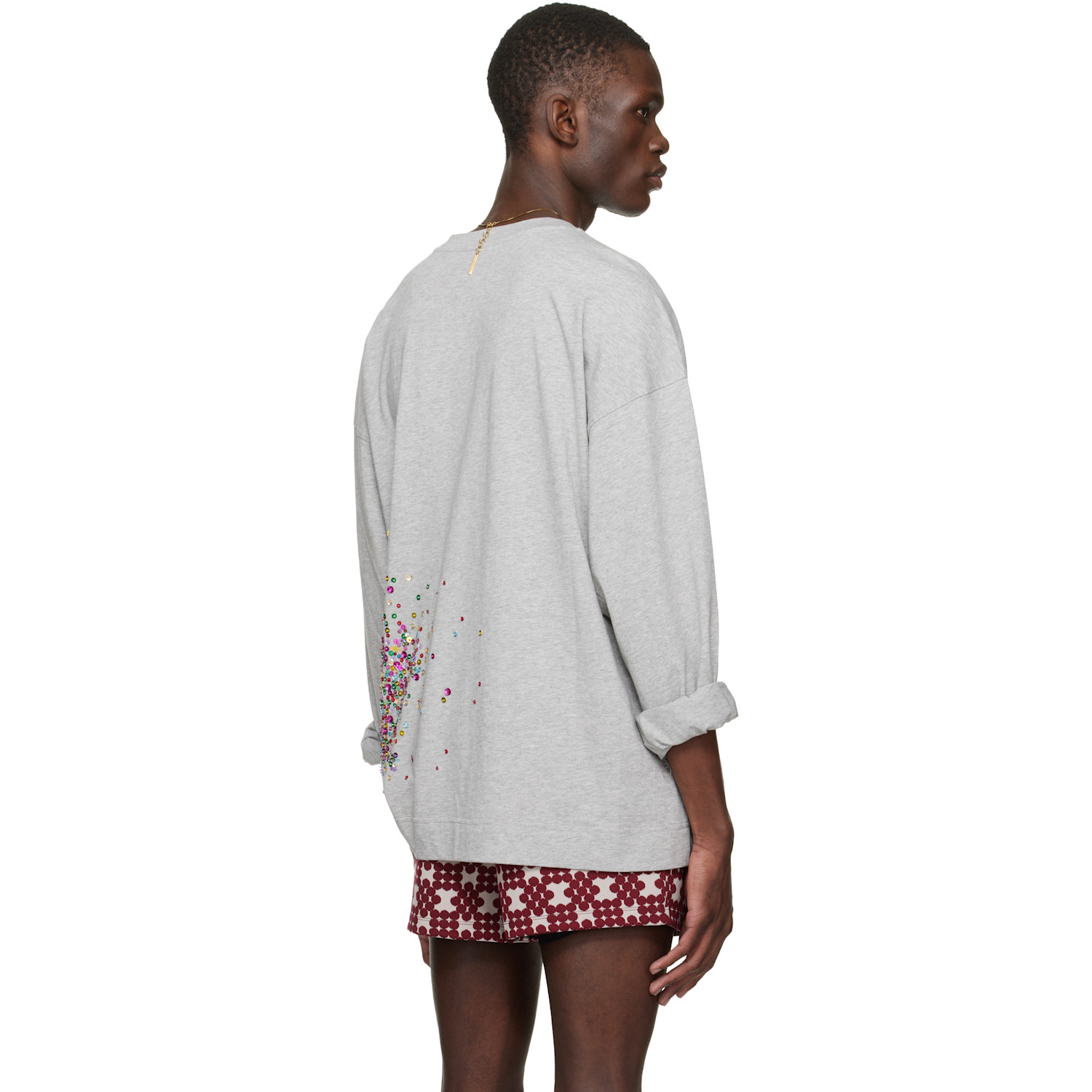  Dries Van Noten Gray Embellished Long Sleeve T-shirt 