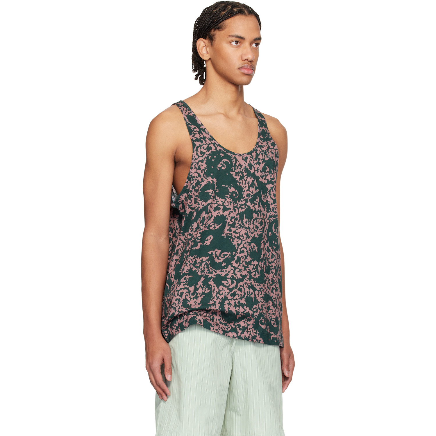  Dries Van Noten Green & Pink Floral Tank Top 