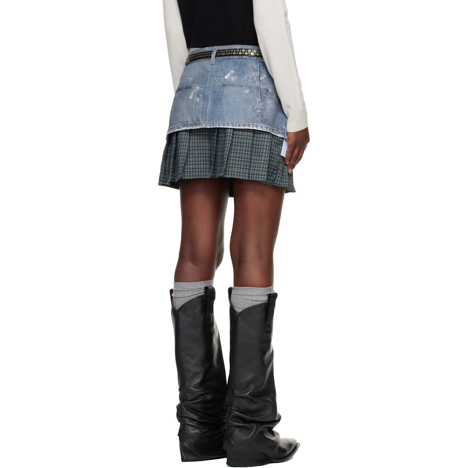  Andersson Bell Blue Painted Layered Pleats Denim Miniskirt 
