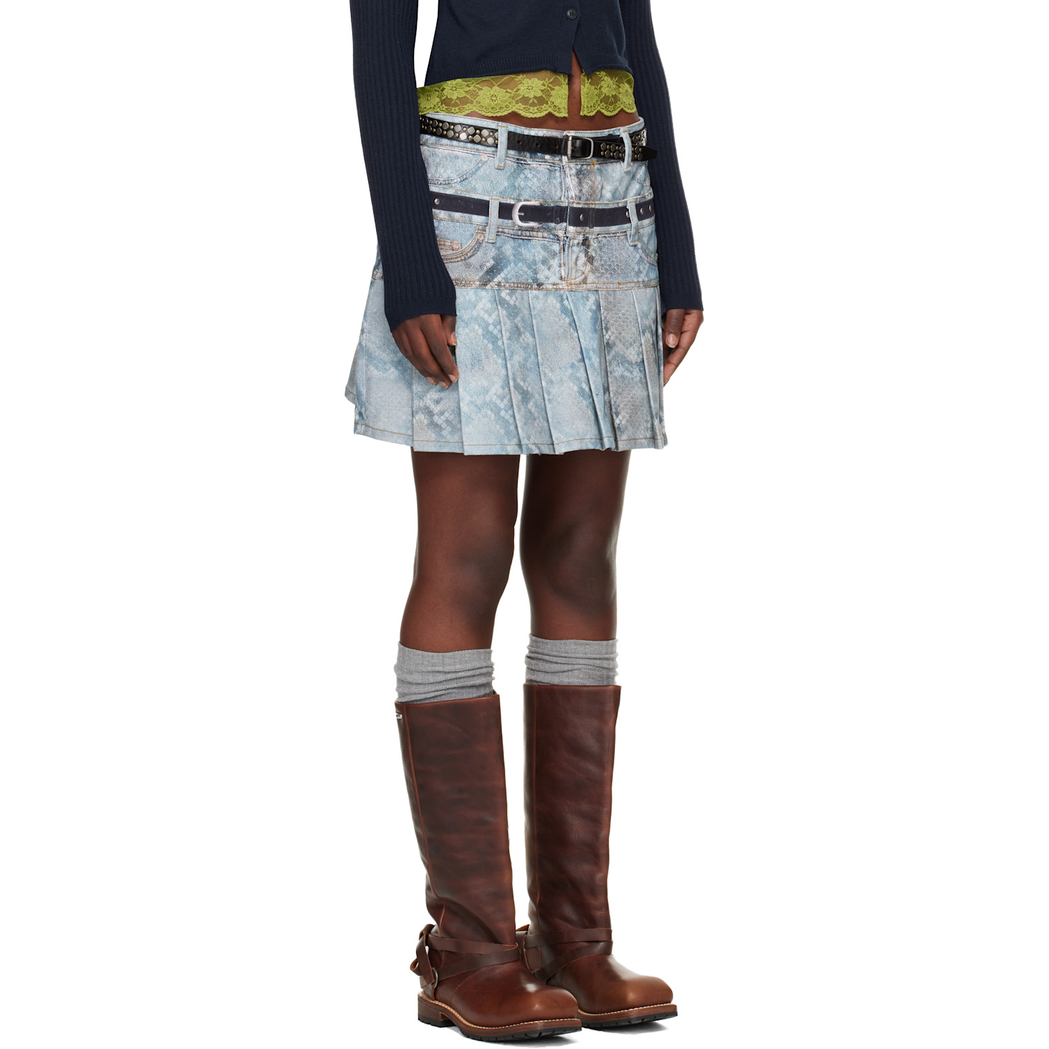  Andersson Bell Blue Python Fade Denim Printed Miniskirt 