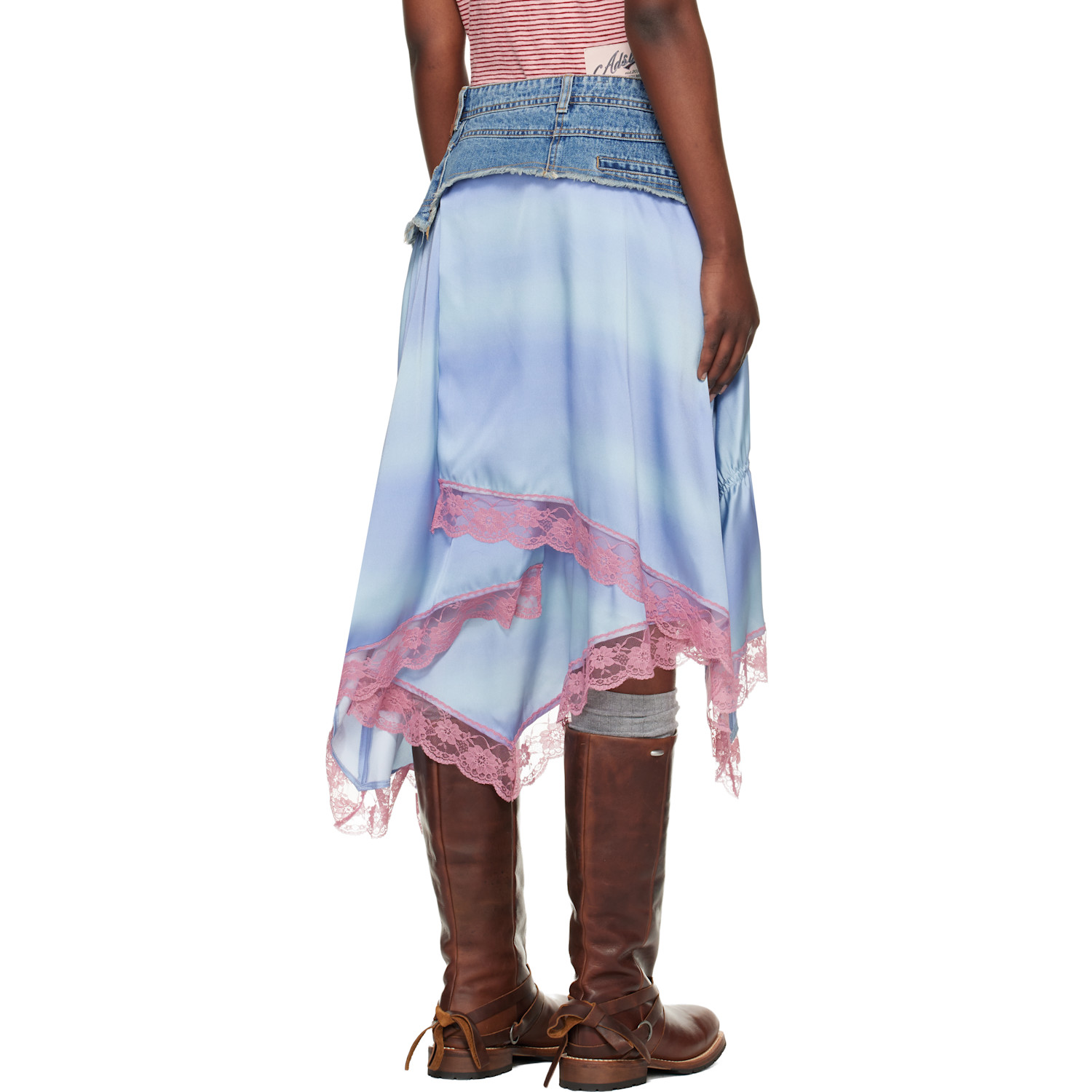  Andersson Bell Blue Denim Combination Lace Hem Midi Skirt 