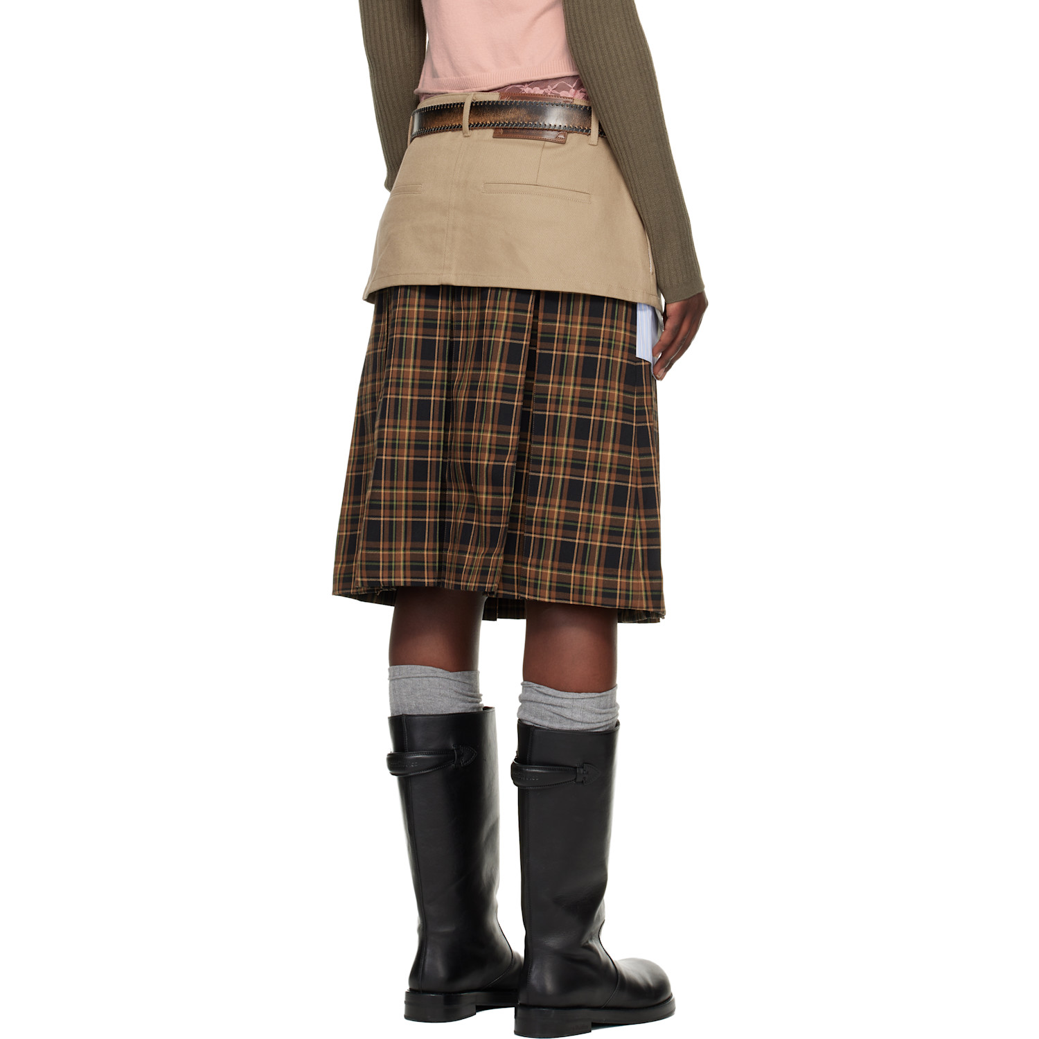  Andersson Bell Brown Double Layered Pleats Midi Skirt 