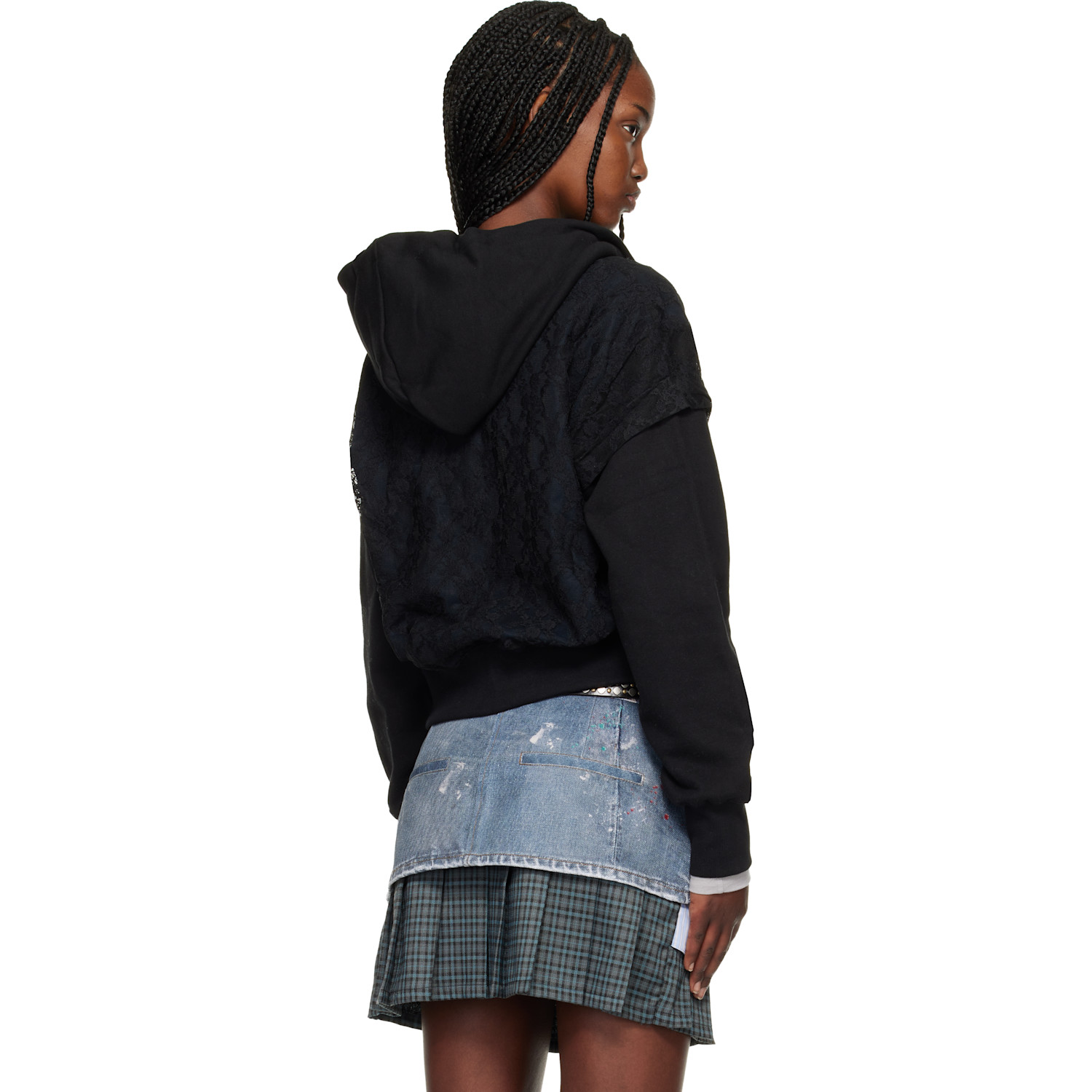  Andersson Bell Black & Navy Lace Layered Zip Up Hoodie 