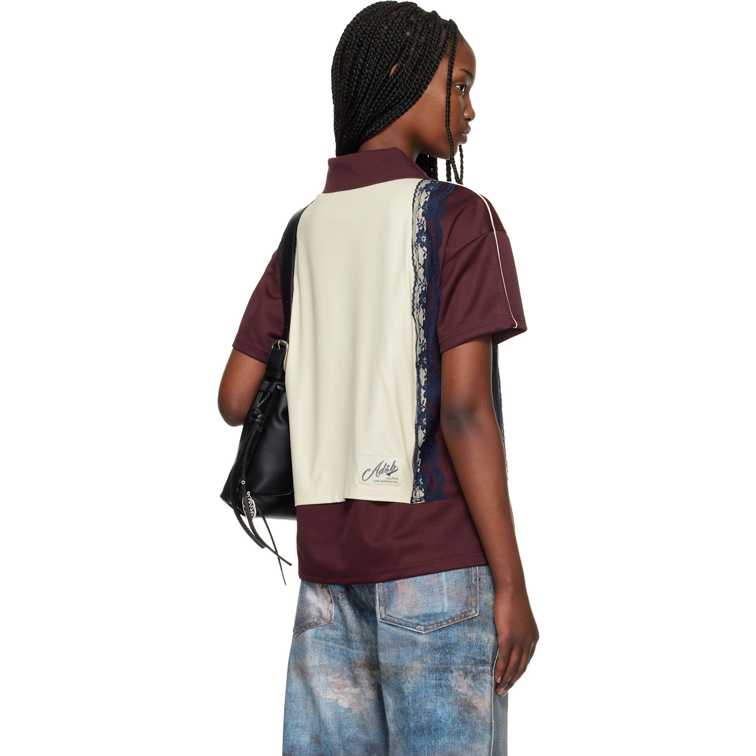  Andersson Bell Burgundy & Off-white Lace Trimmed Jersey Polo 