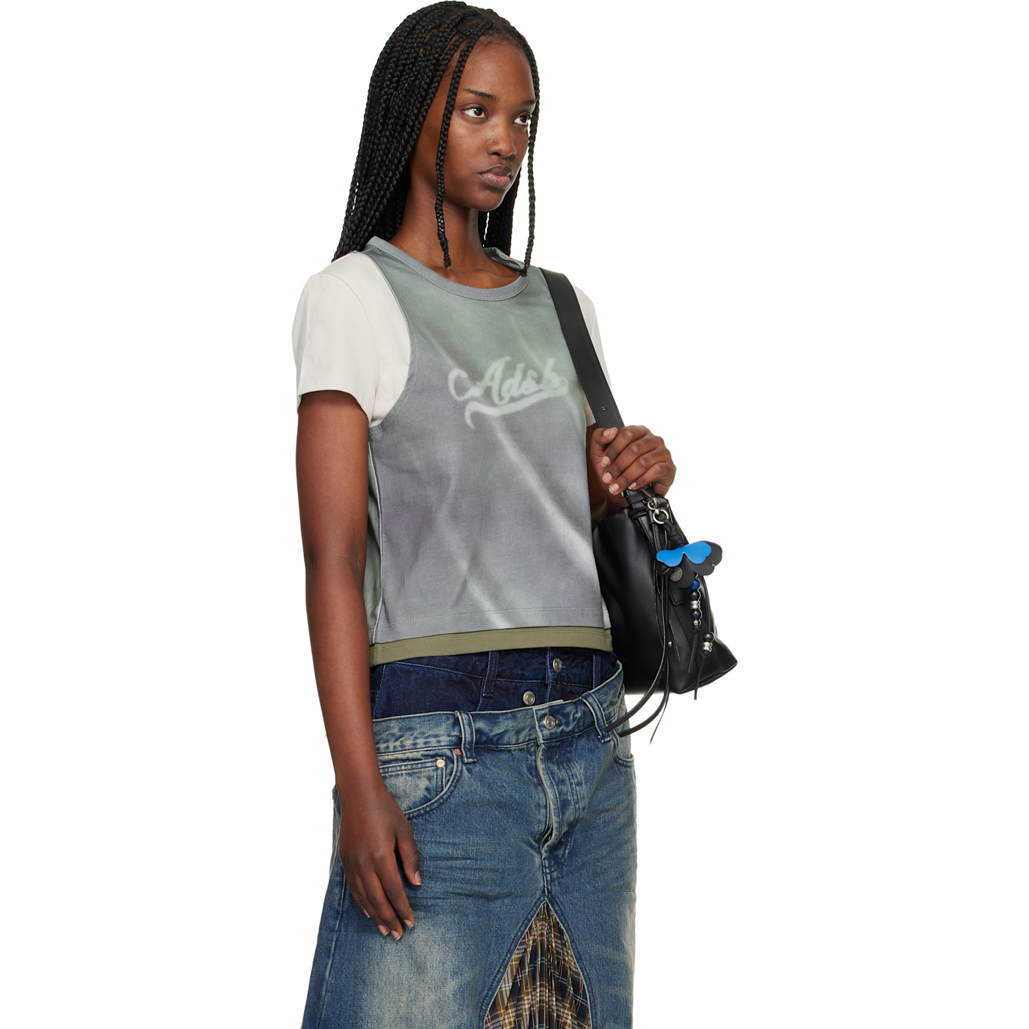  Andersson Bell Green & Beige Washed Printed Layered T-shirt 