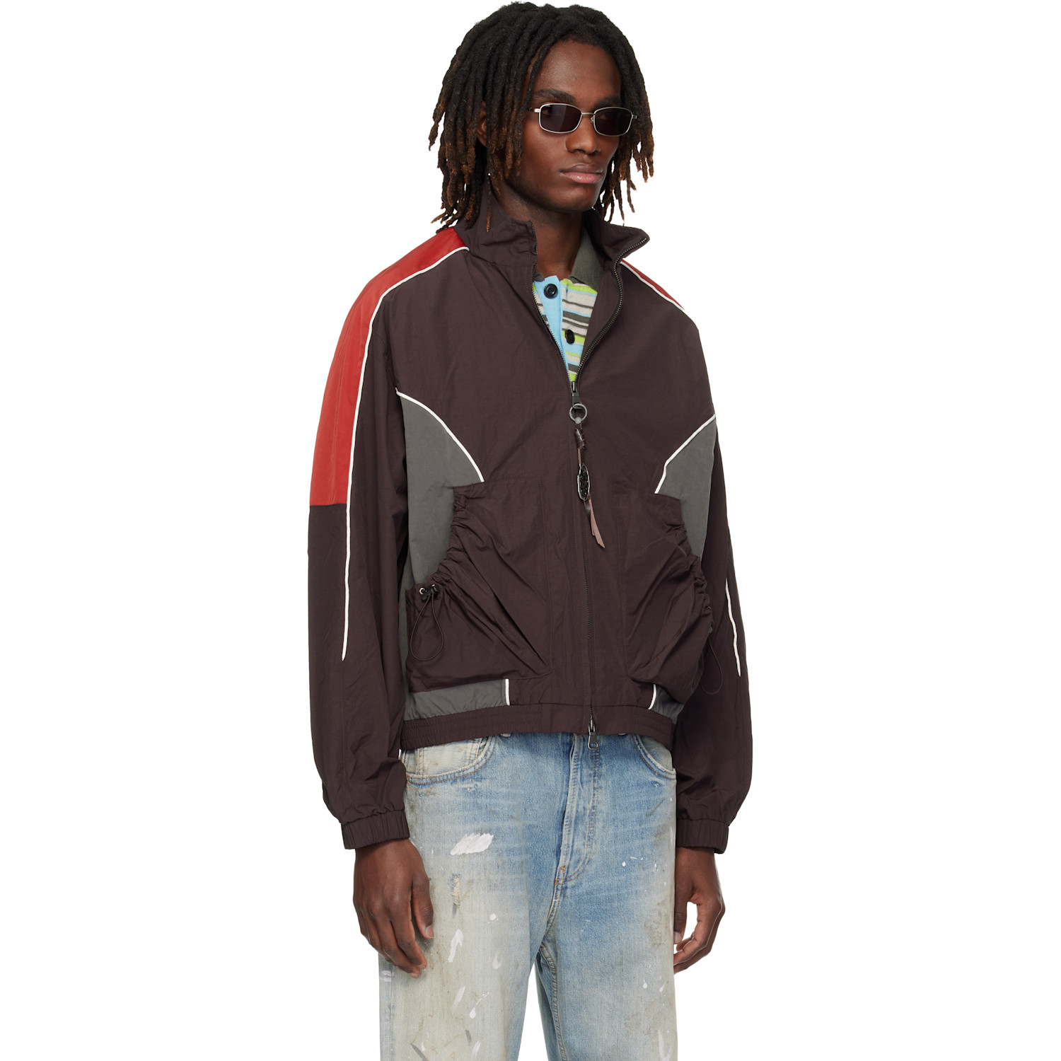  Andersson Bell Brown & Red Color Block Nylon Jacket 