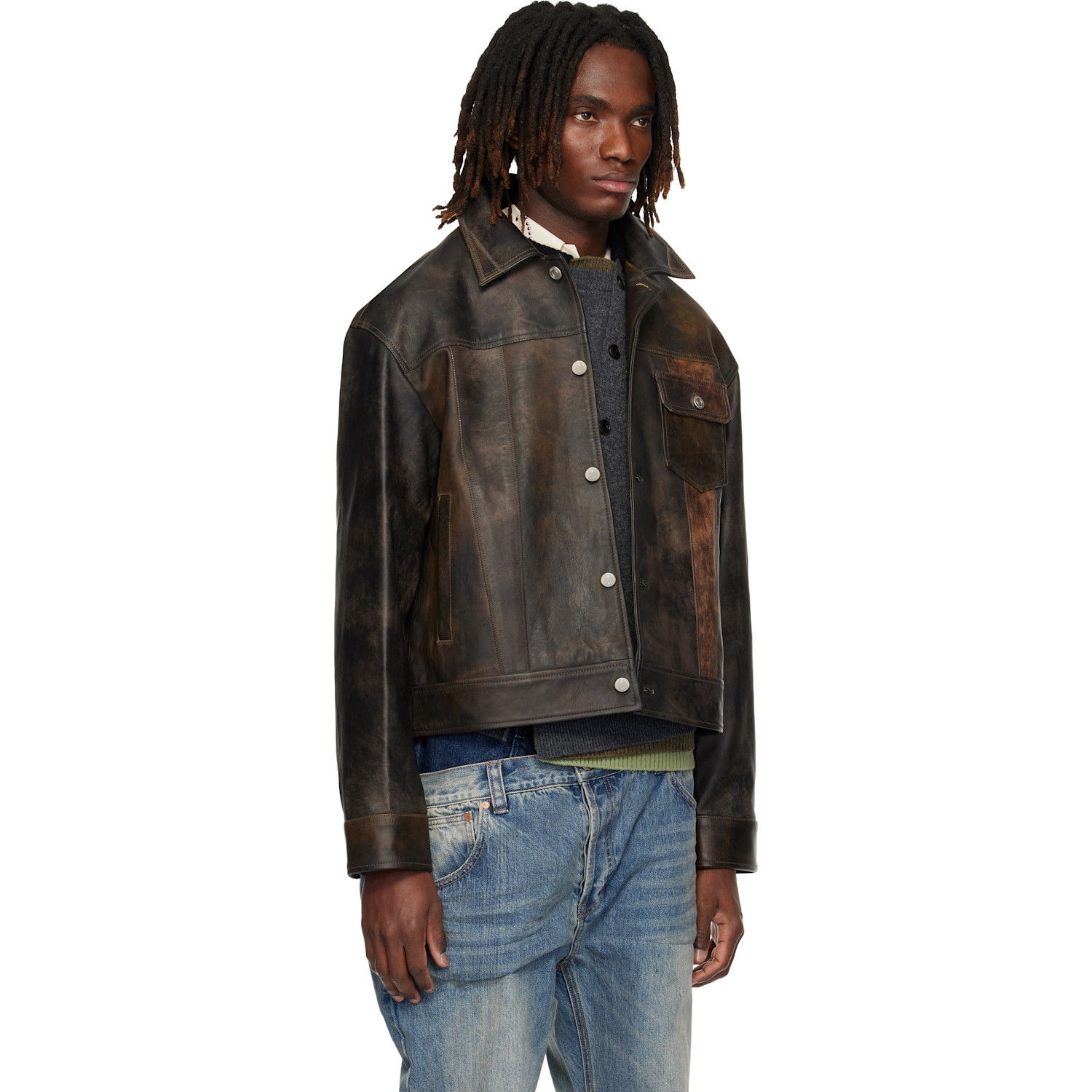  Andersson Bell Brown Leather Patchwork Trucker Jacket 