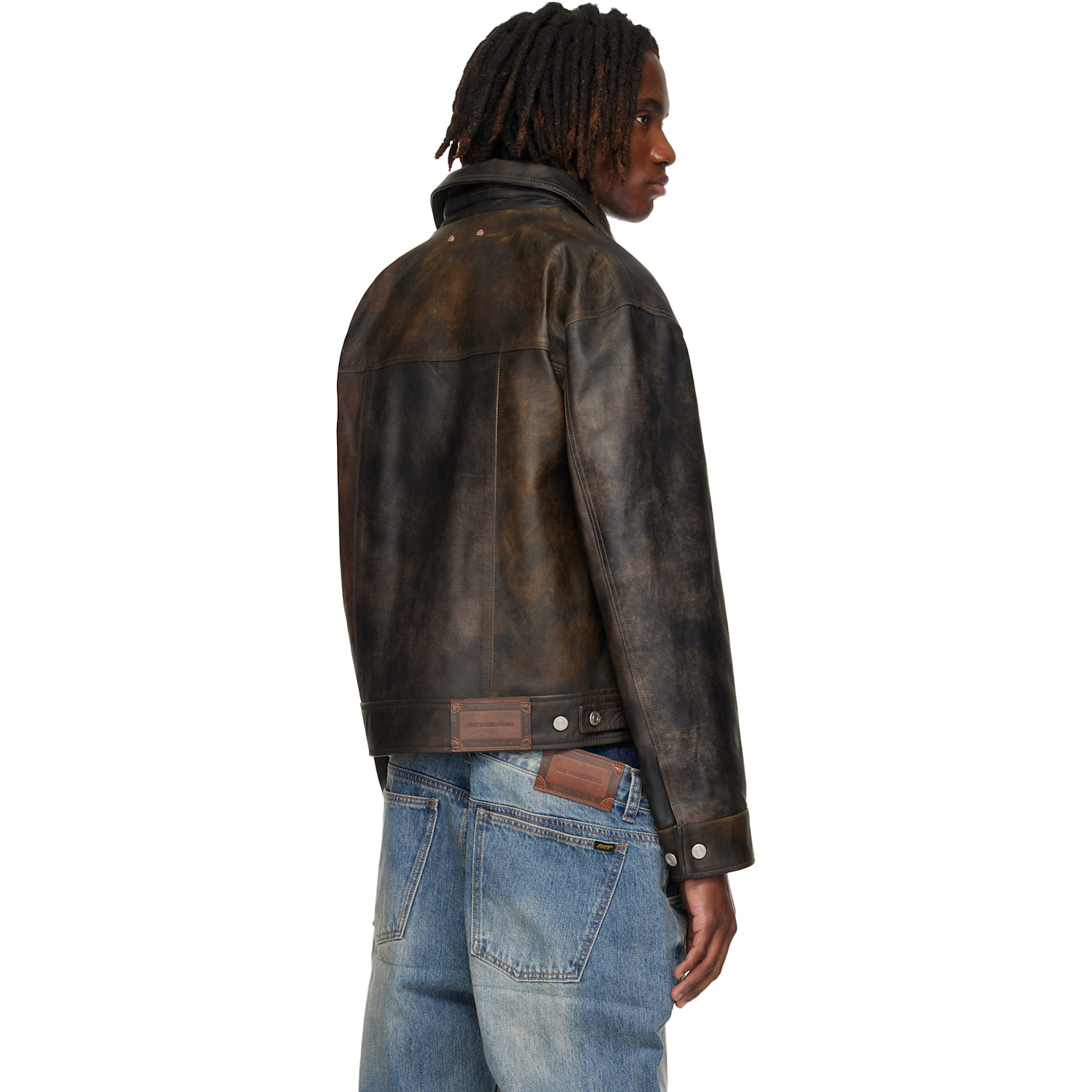  Andersson Bell Brown Leather Patchwork Trucker Jacket 