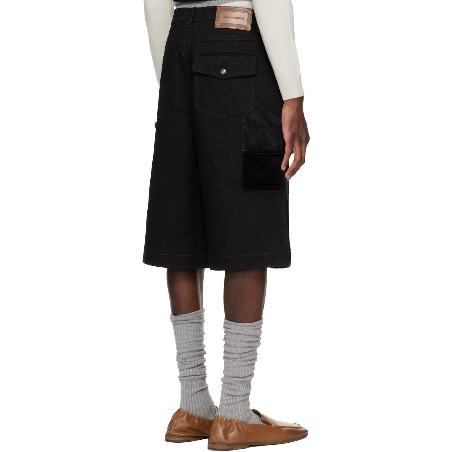  Andersson Bell Black Faux Pony Patchwork Carpenter Shorts 