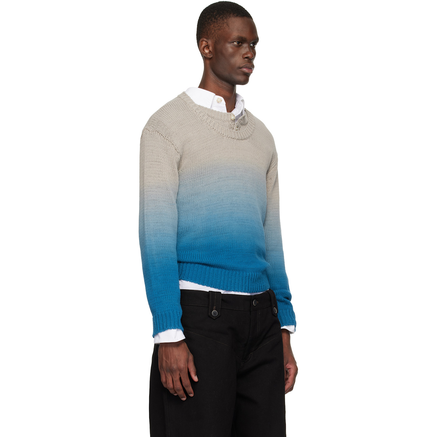  Andersson Bell Beige & Blue Gradient Henry-neck Sweater 