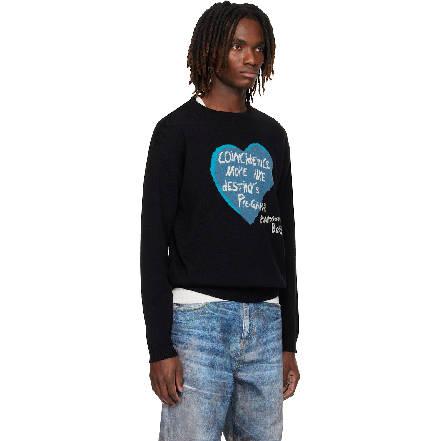  Andersson Bell Black Heart Message Crew-neck Sweater 