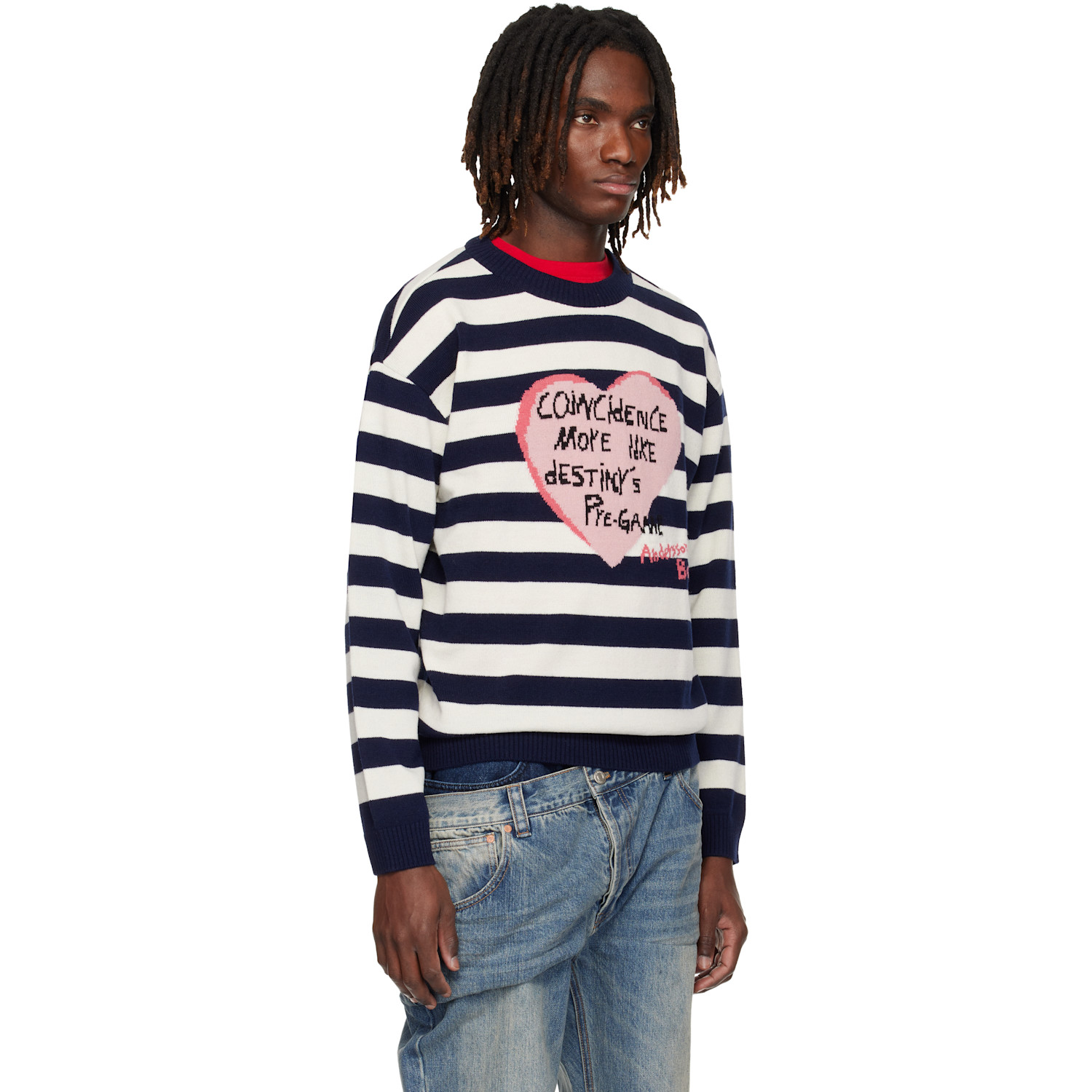  Andersson Bell Navy & White Heart Message Crew-neck Sweater 