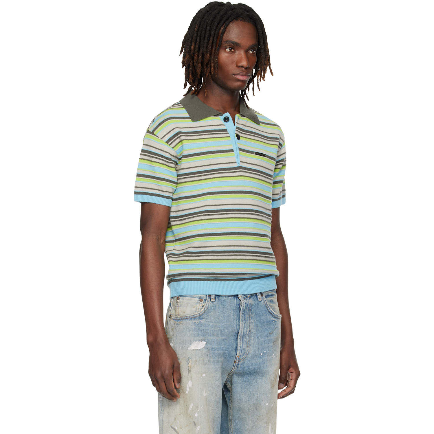  Andersson Bell Blue & Green Stripe Wool Polo 