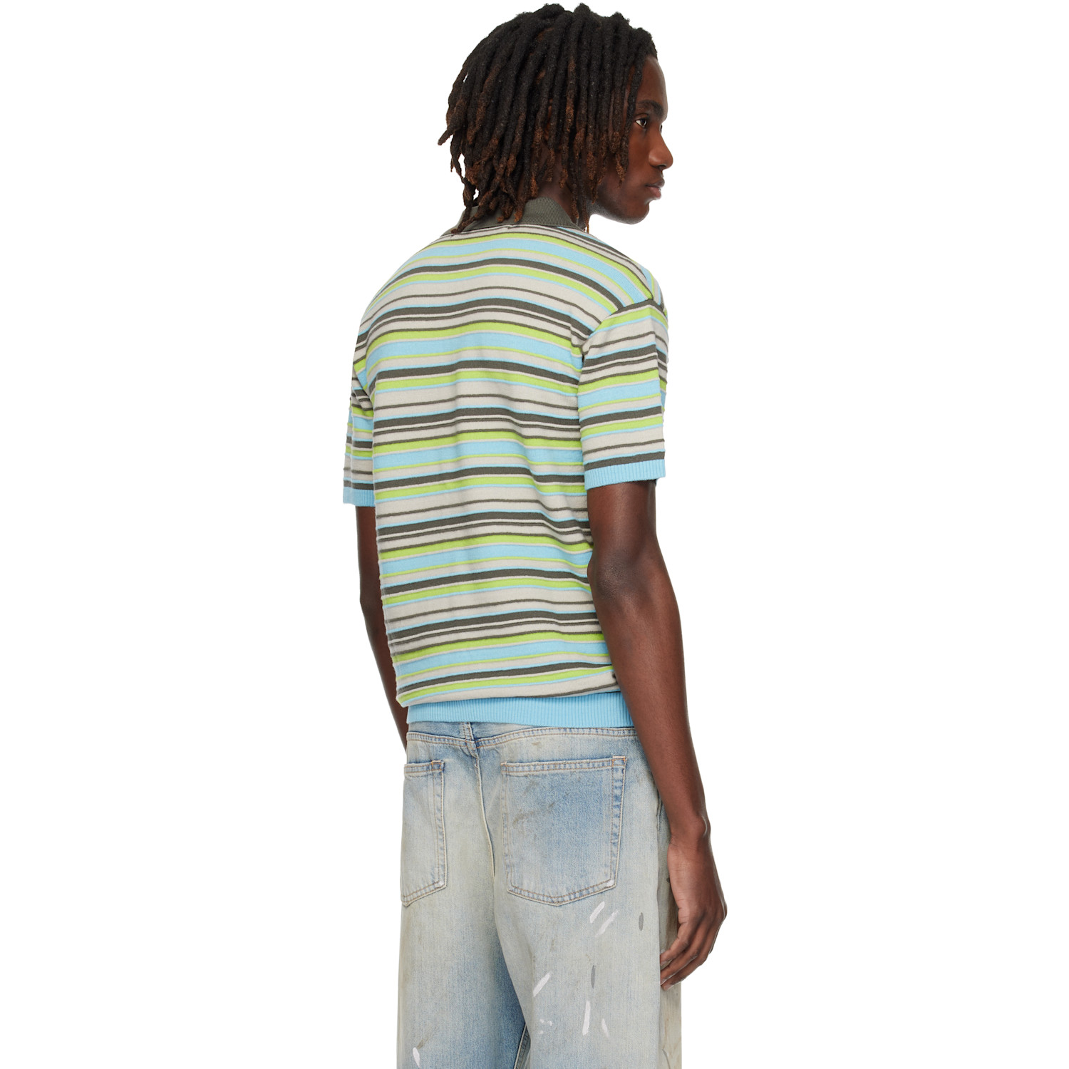  Andersson Bell Blue & Green Stripe Wool Polo 