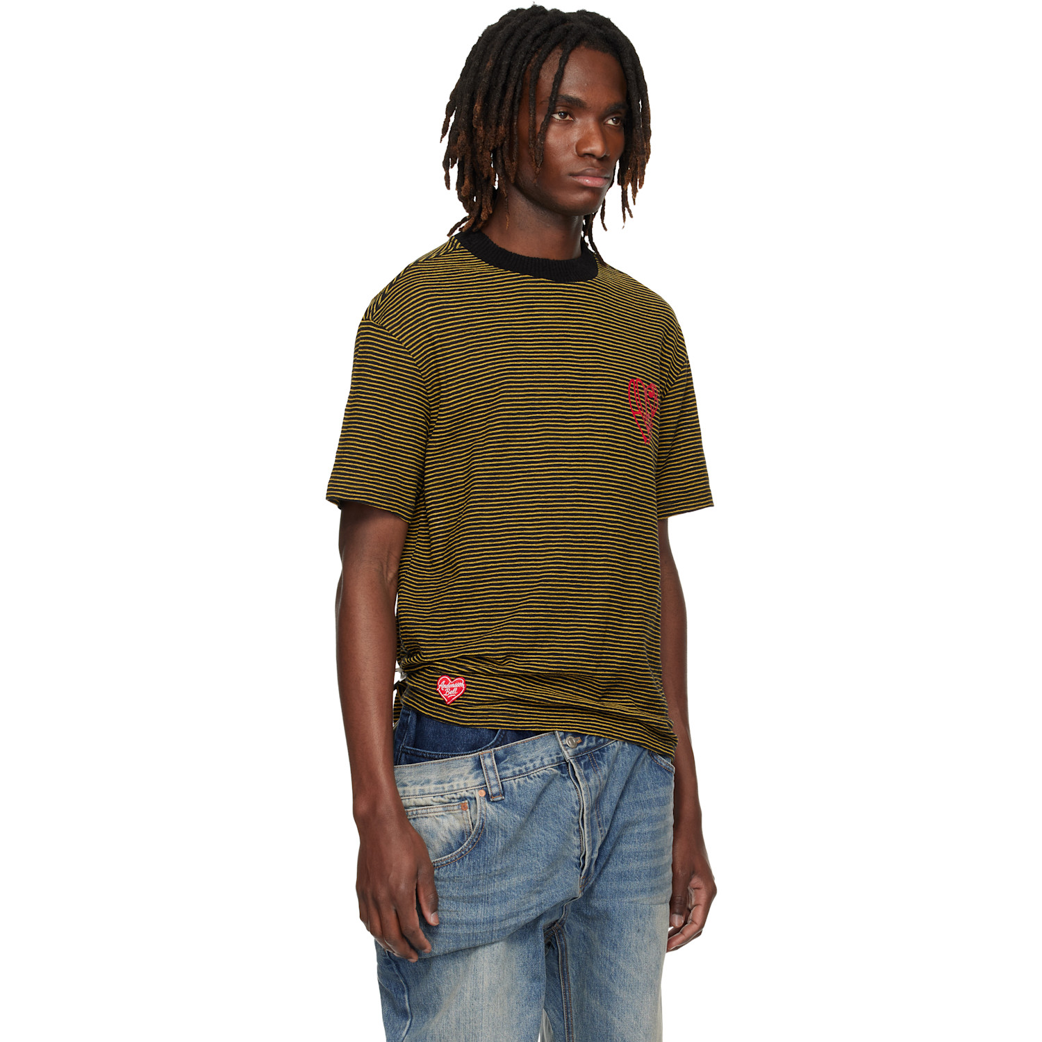  Andersson Bell Black & Yellow Essential Heart Logo Stripe T-shirt 