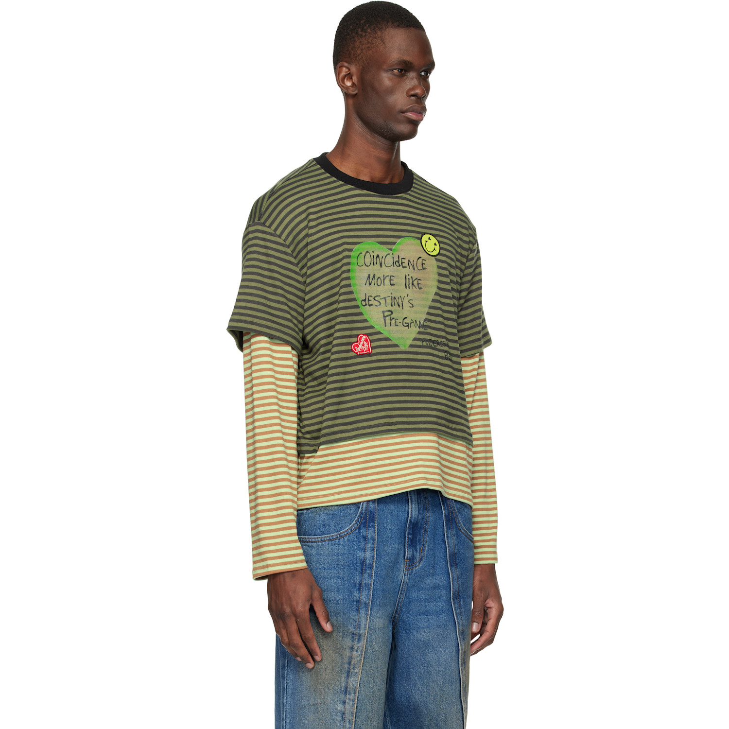  Andersson Bell Khaki Essential Heart Message Stripe Layered Ls T-shirt 