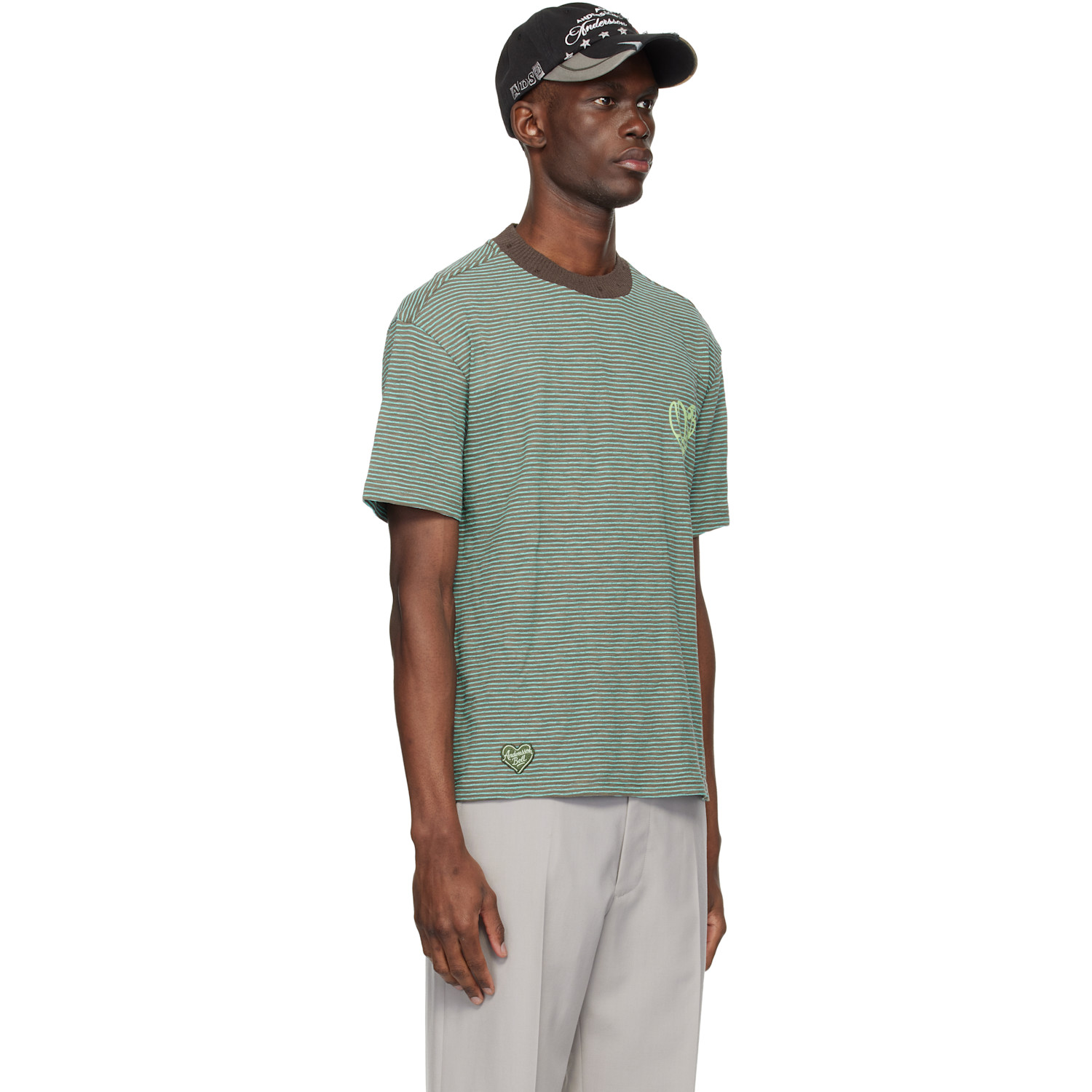  Andersson Bell Brown & Blue Essential Heart Logo Stripe T-shirt 