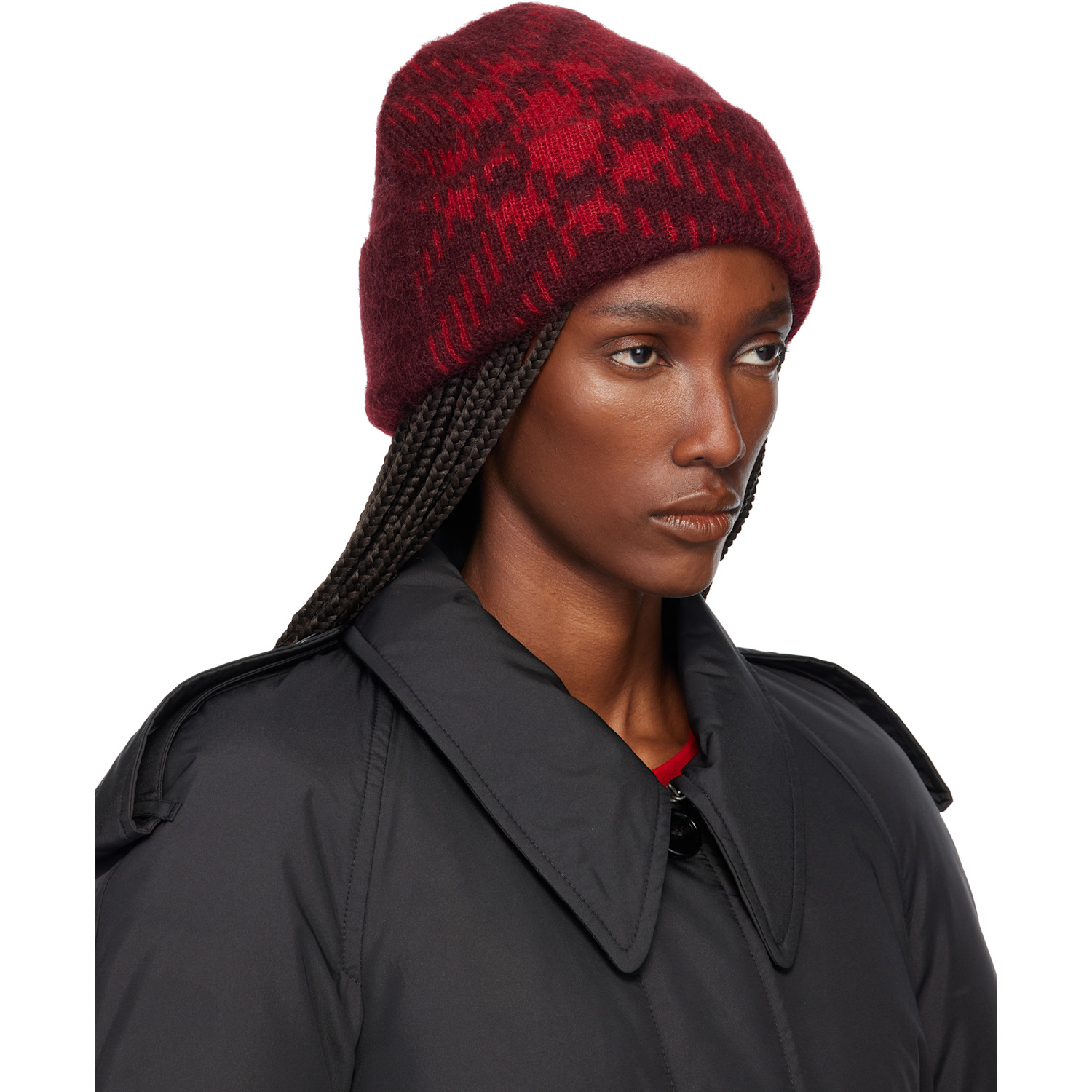  Burberry Burgundy Check Mohair Wool-blend Beanie 