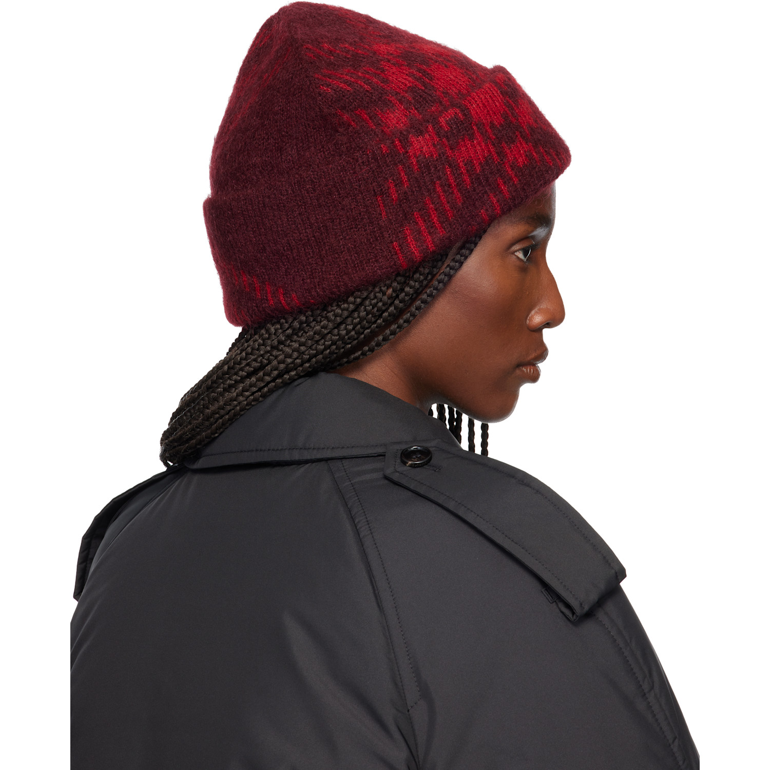  Burberry Burgundy Check Mohair Wool-blend Beanie 