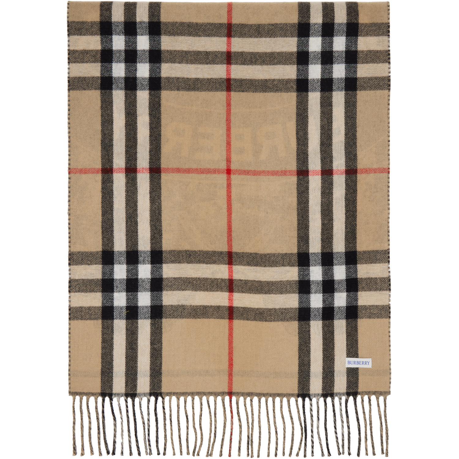  Burberry Beige Wide Reversible Ekd Cashmere Scarf 