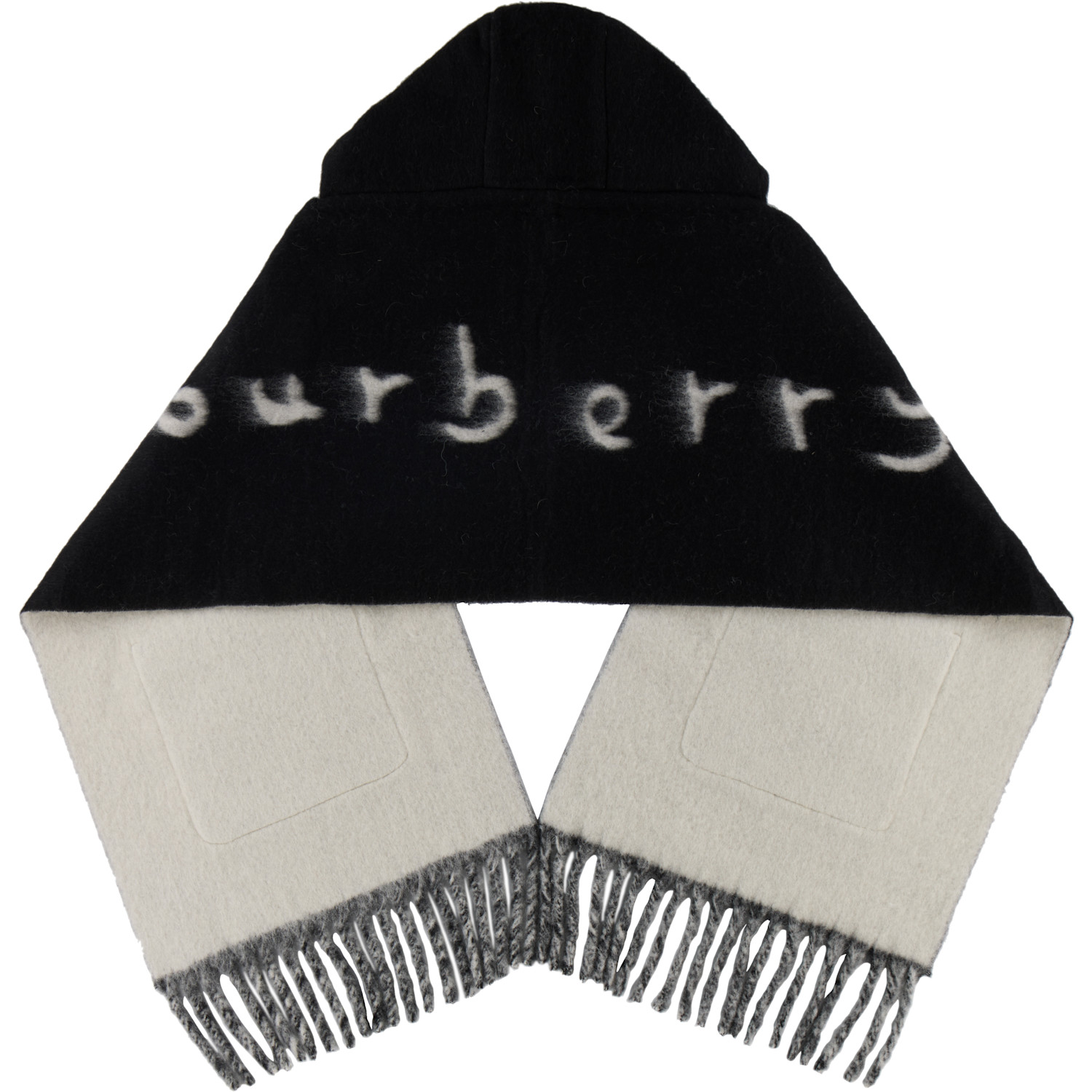  Burberry Black Logo Alpaca Wool Blend Hooded Scarf 