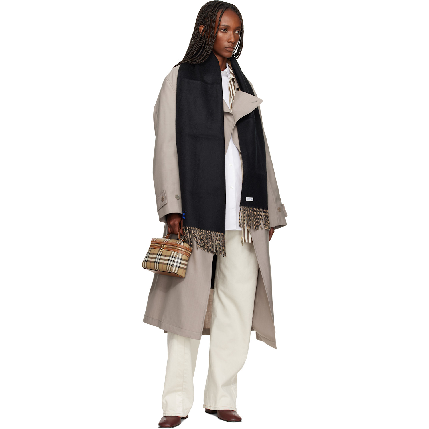  Burberry Black & Tan Reversible Cashmere Scarf 