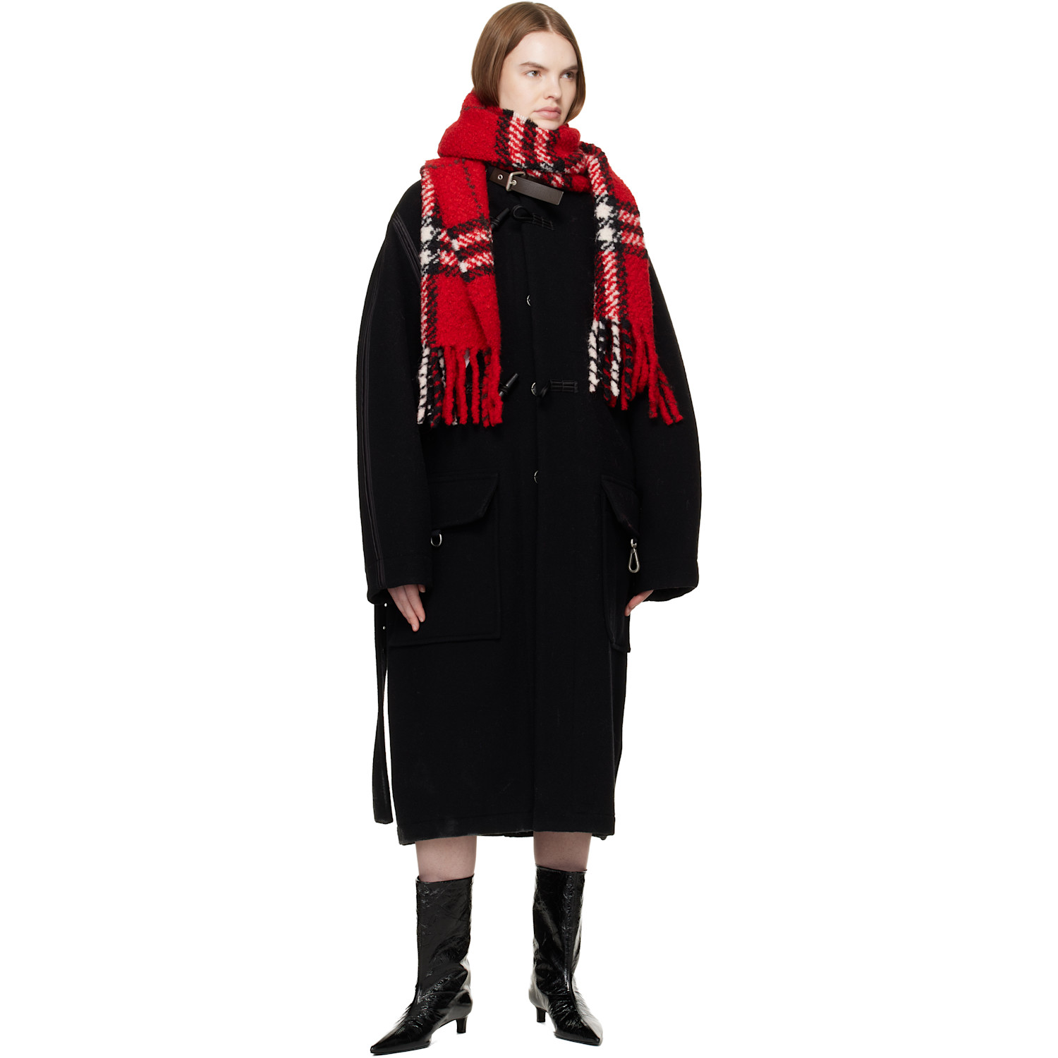  Burberry Red Check Alpaca Wool Blend Bouclé Scarf 