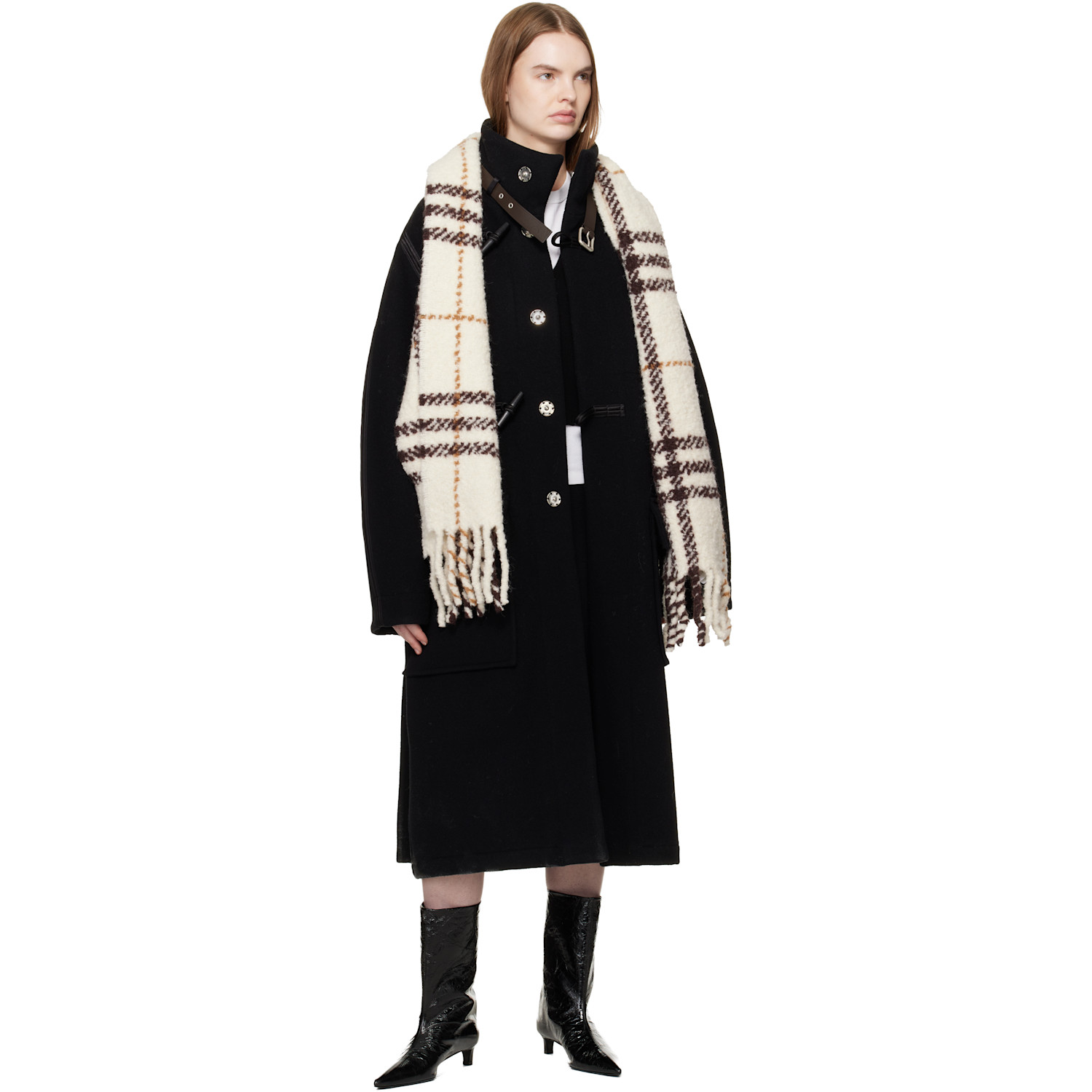  Burberry Off-white Check Alpaca Wool Blend Bouclé Scarf 